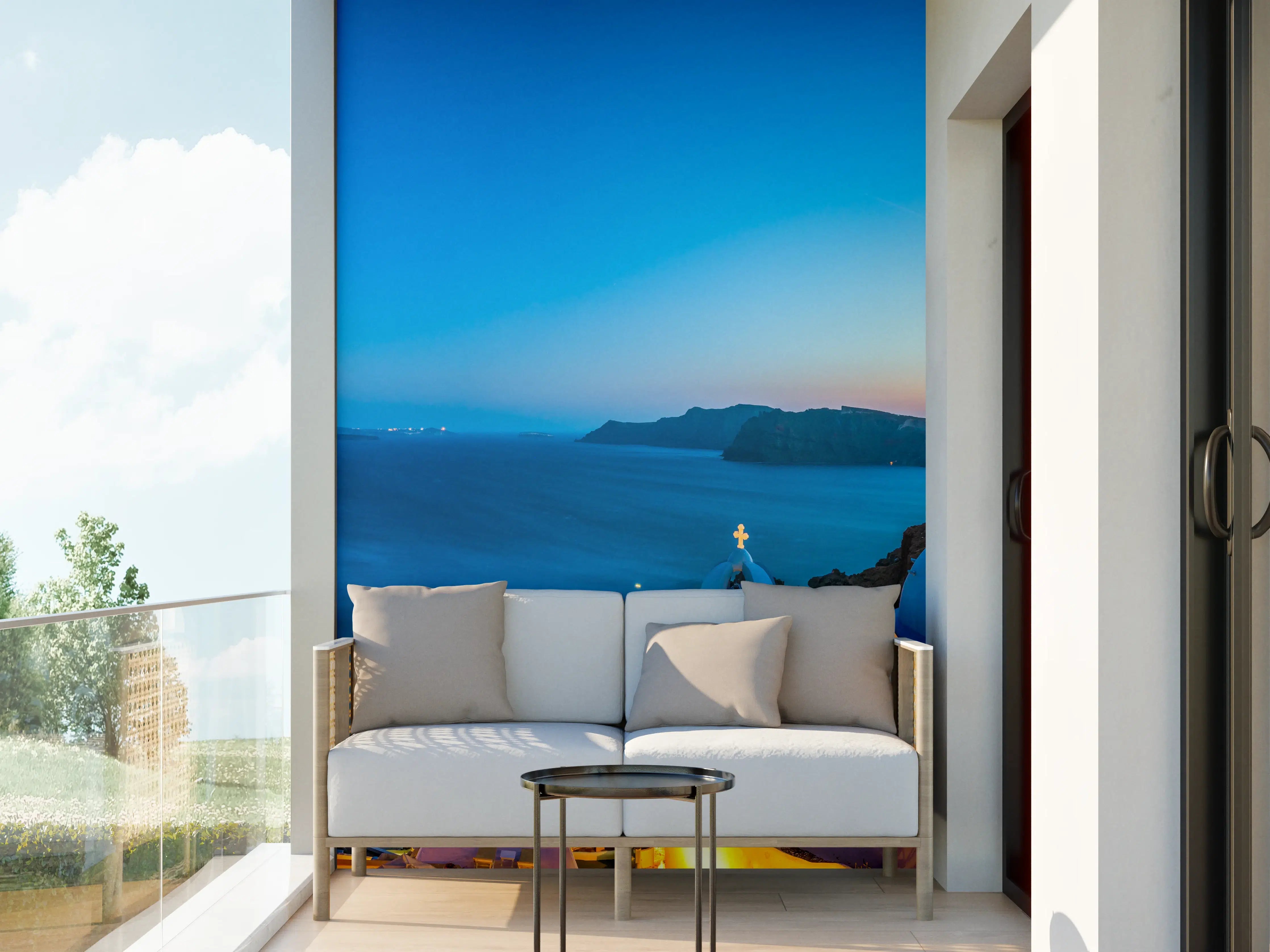 Wandverkleidung außen - Santorini Blau-Weiß Panorama