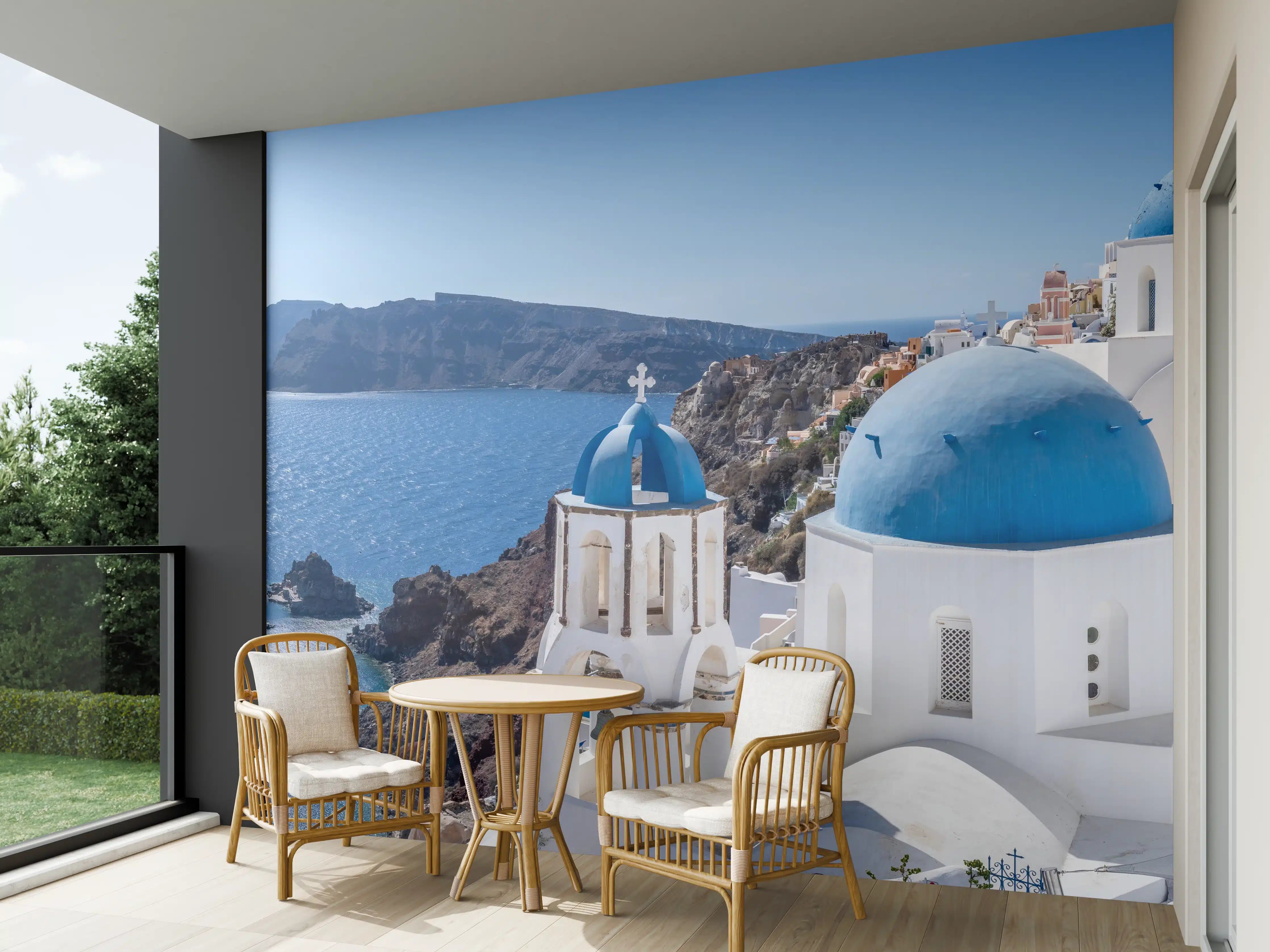 Wandverkleidung außen - Santorini Blau-Weiß Skyline