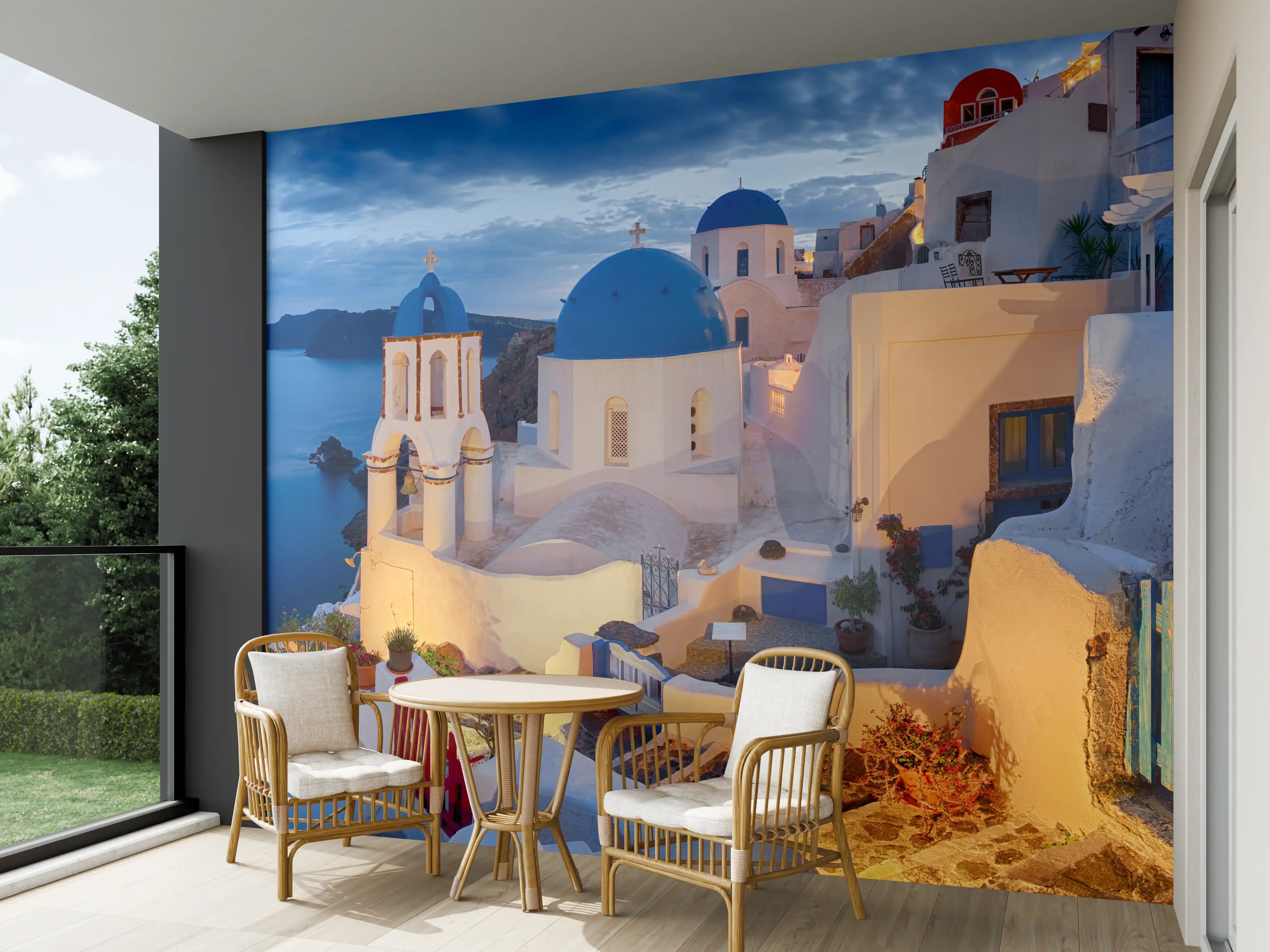 Wandverkleidung außen - Santorini Skyline in Blau und Weiß