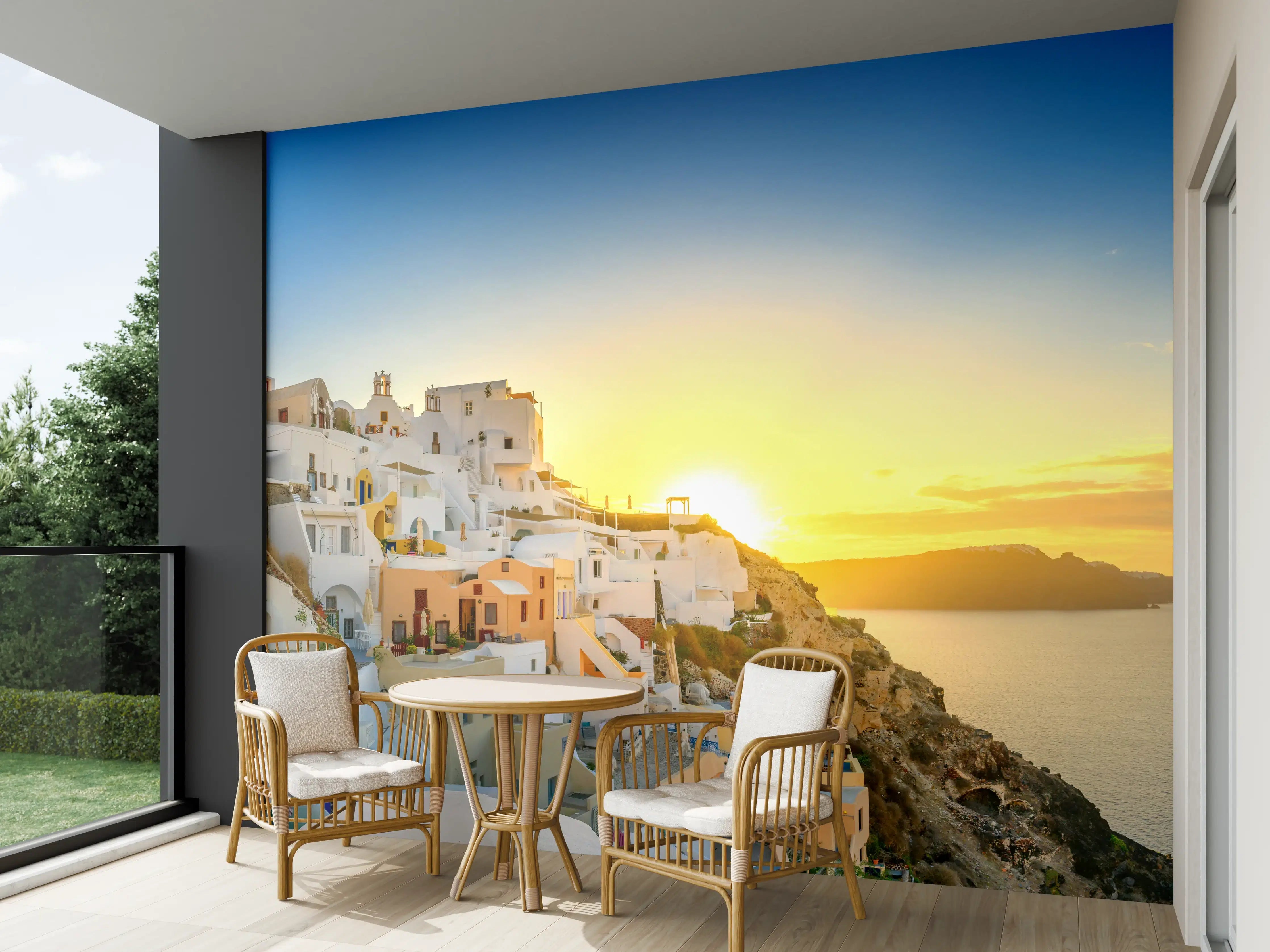 Wandverkleidung außen - Santorini Sonnenuntergang Skyline