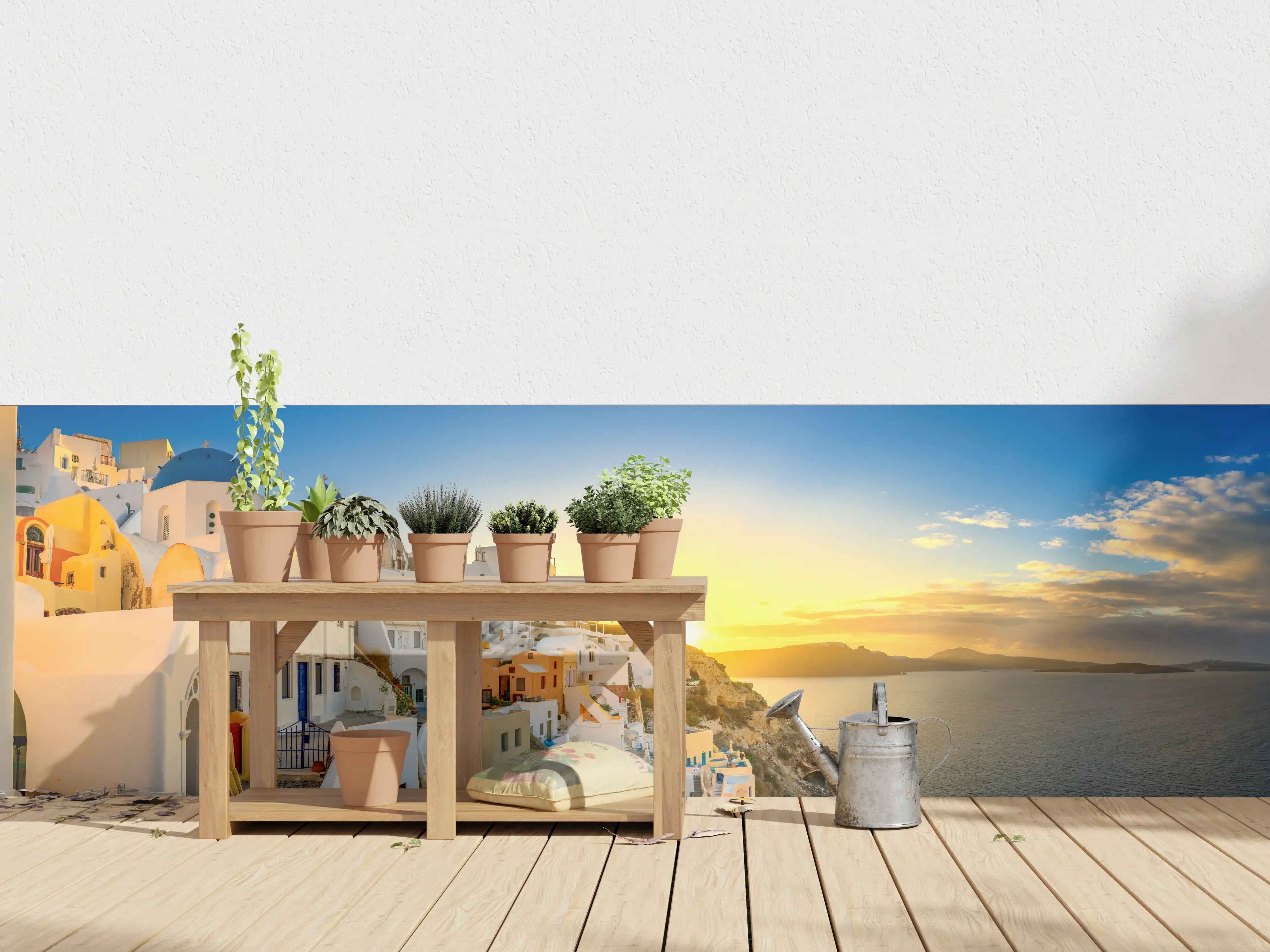 Wandverkleidung außen - Santorini Sonnenuntergang Skyline