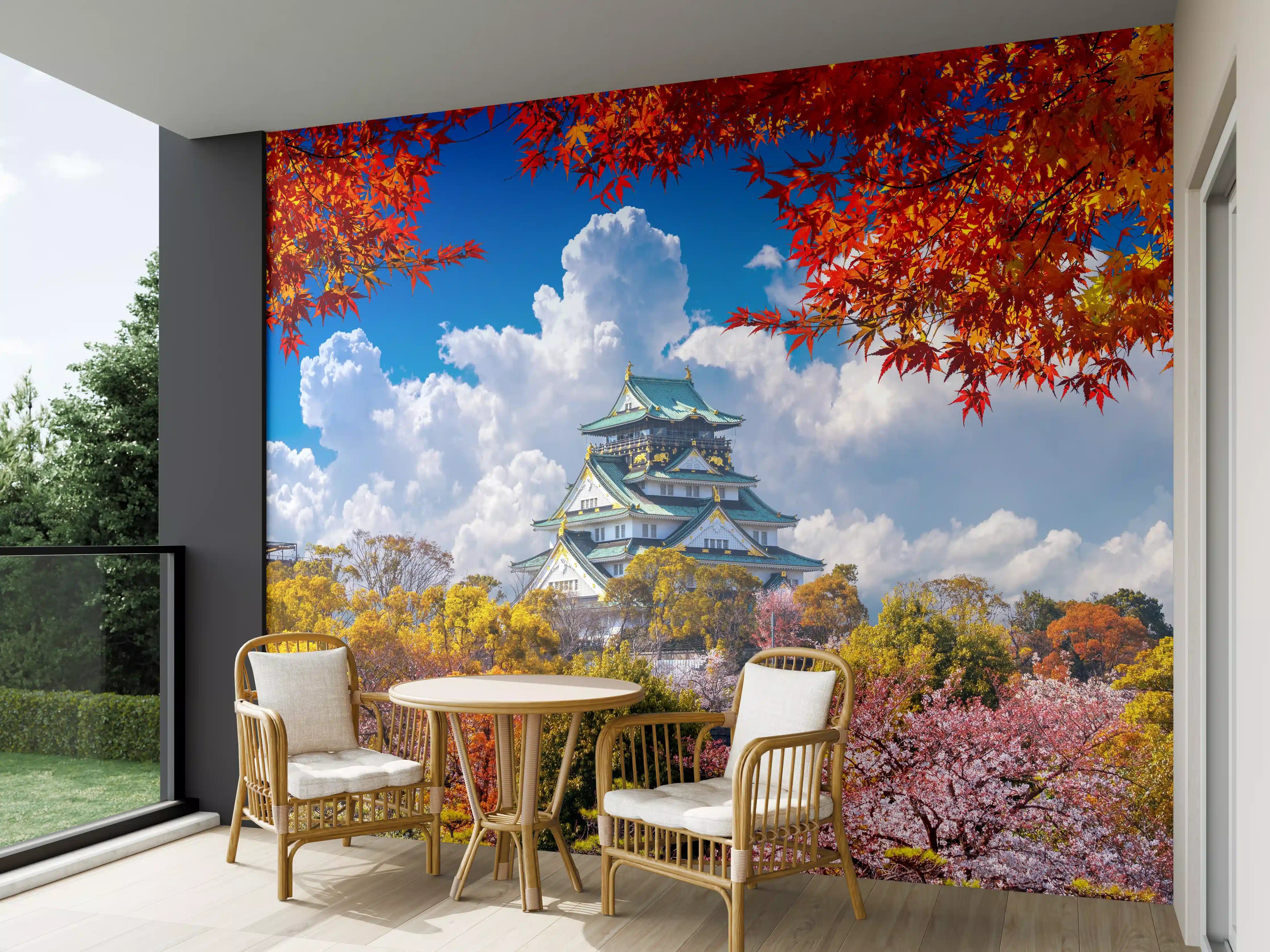 Wandverkleidung außen - Schloss Osaka im Herbst