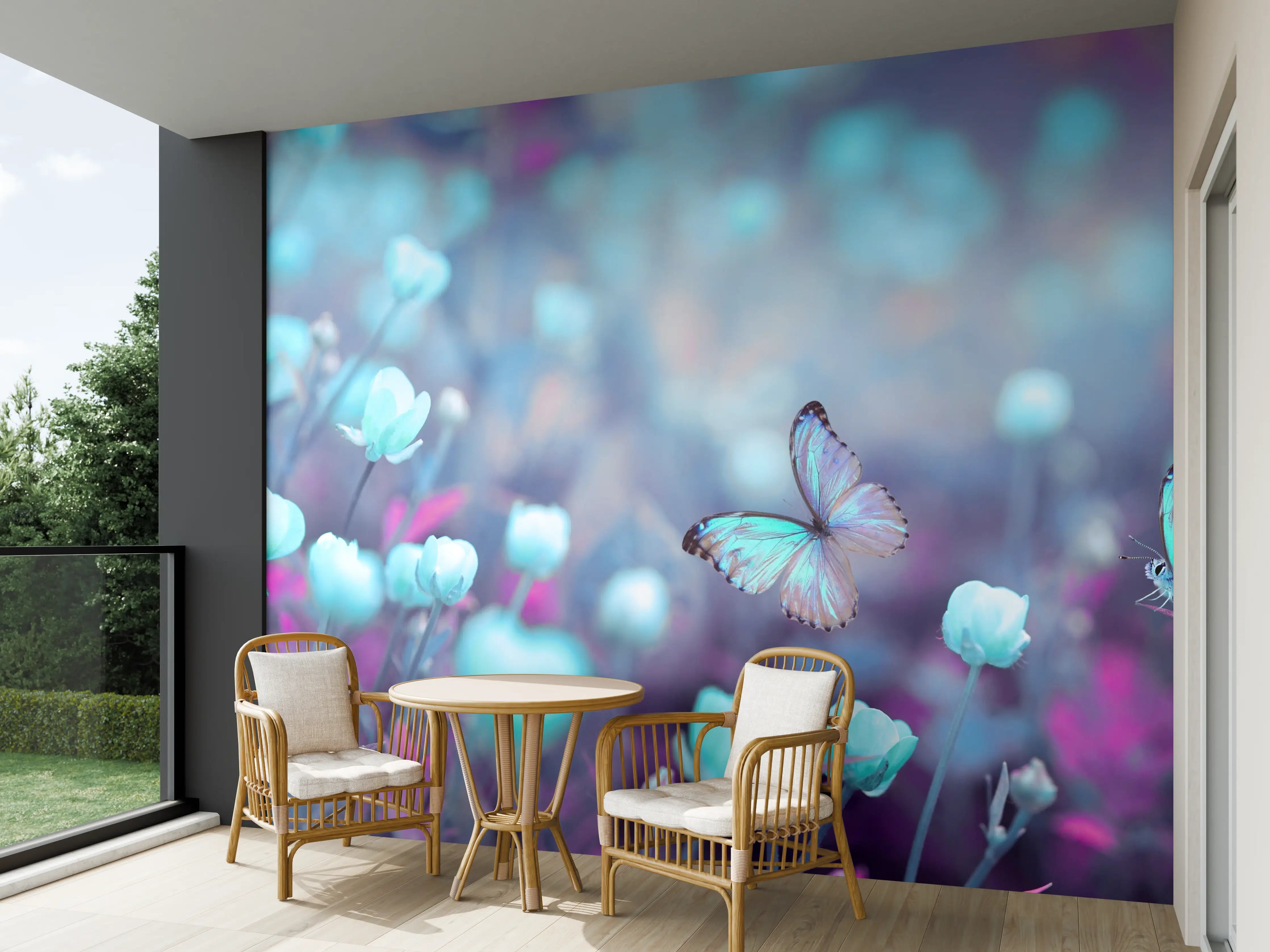 Wandverkleidung außen - Schmetterlinge über wilden Blumen