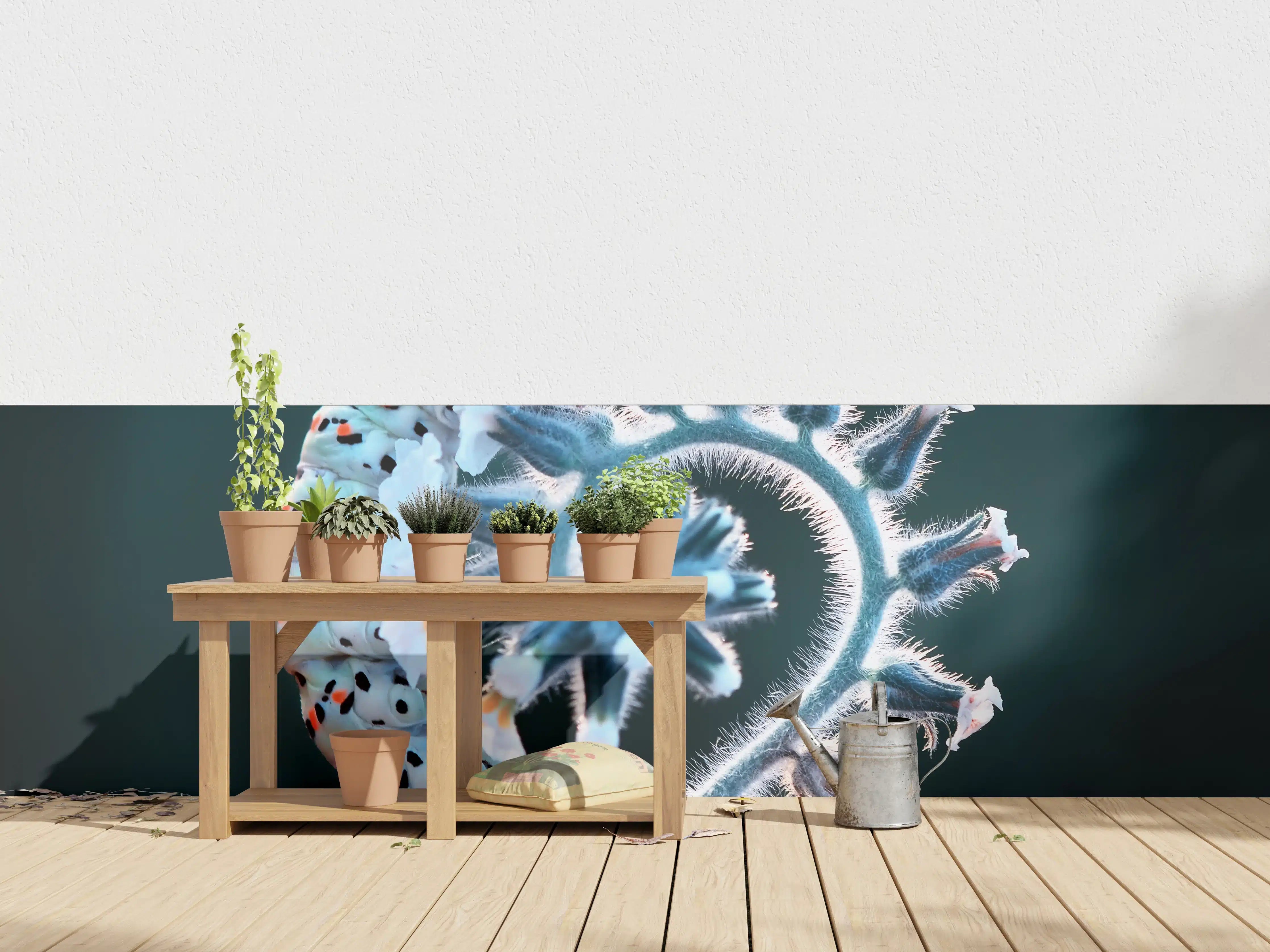 Wandverkleidung außen - Schmetterlingsraupe auf Pflanze in dunklem Hintergrund