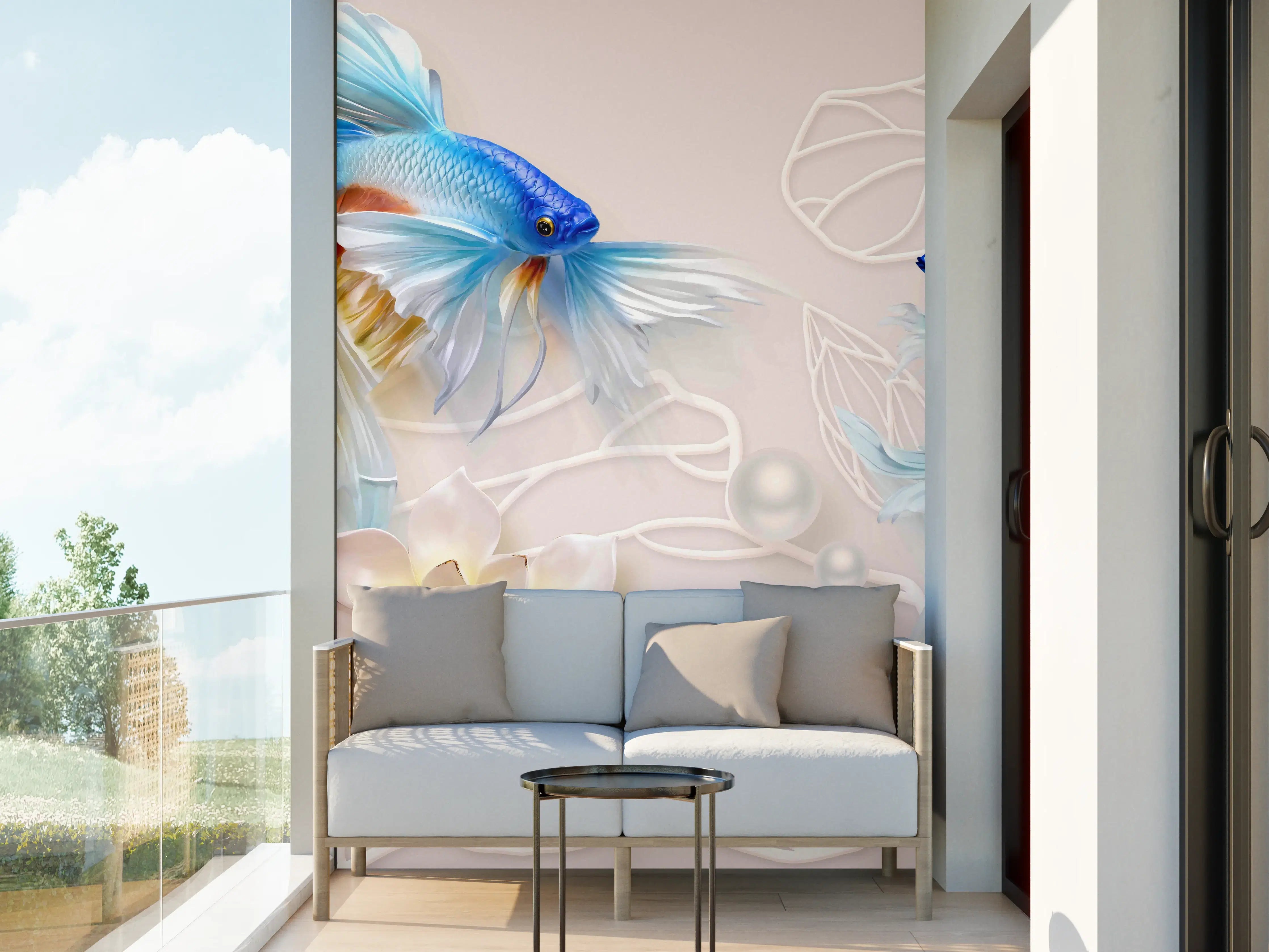 Wandverkleidung außen - Schöne Fische auf Rosa Hintergrund