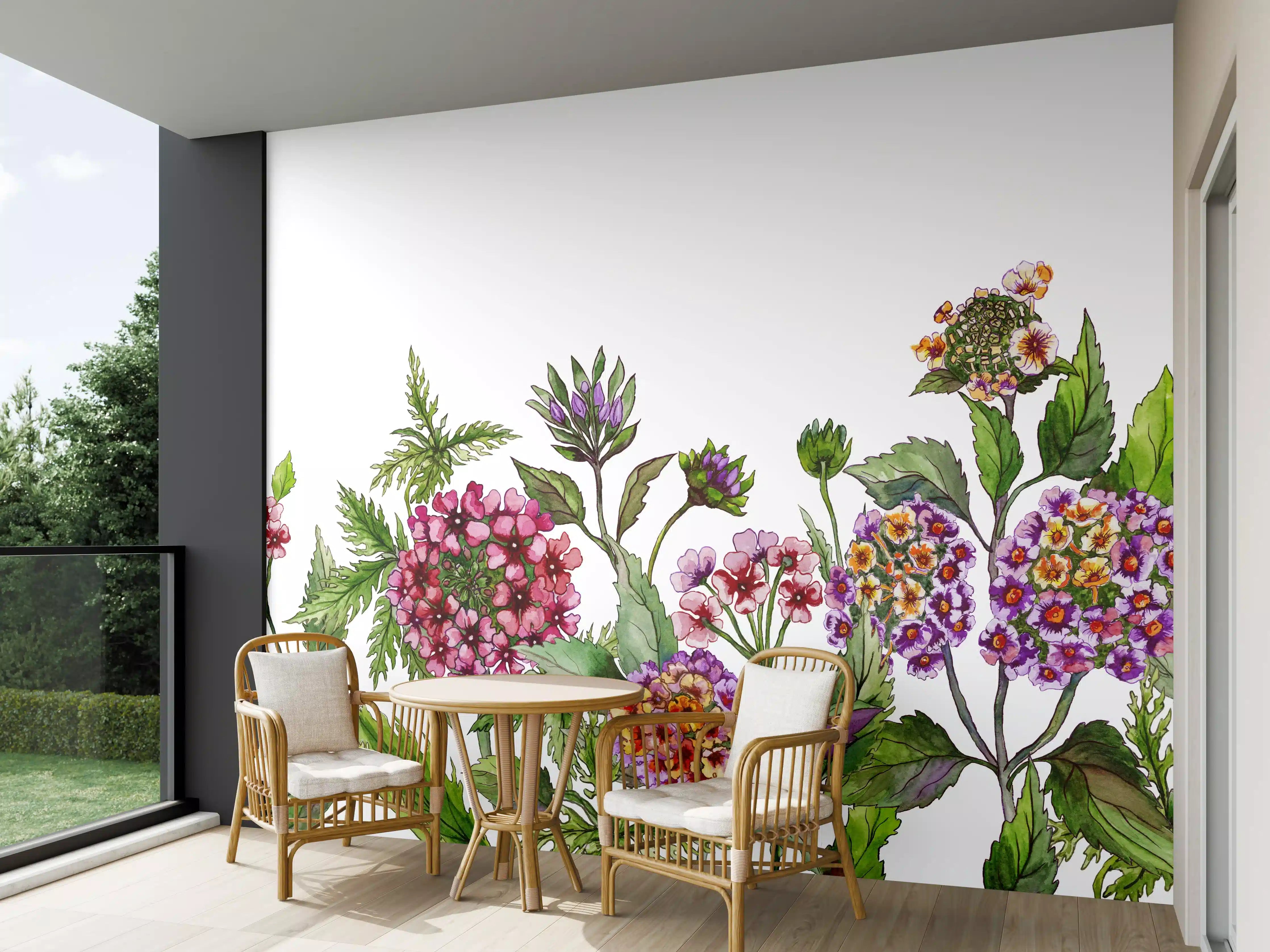 Wandverkleidung außen - Schöne Lantana-Blüten mit grünem Blätter