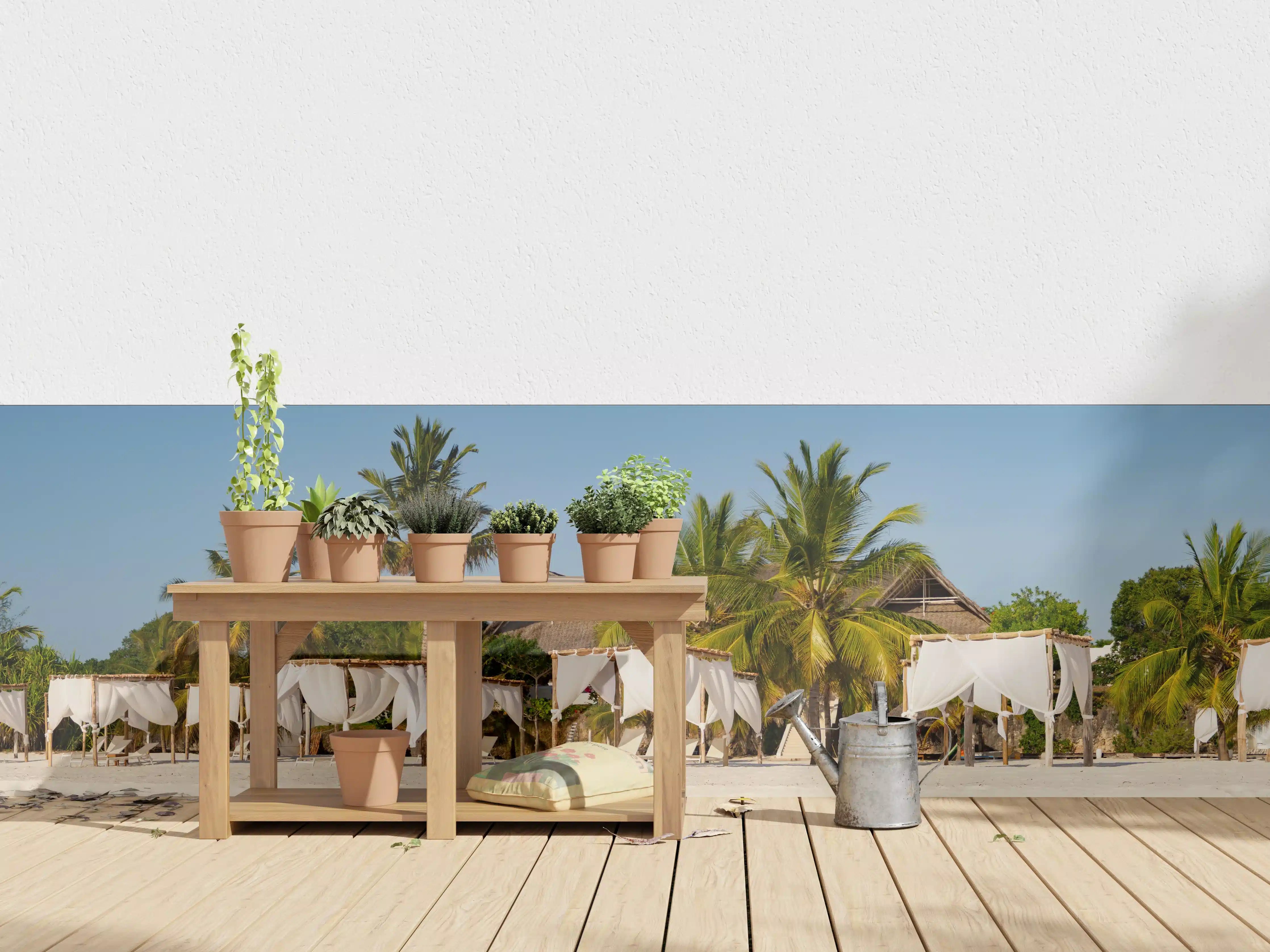 Wandverkleidung außen - Schöner Strand mit Liegen