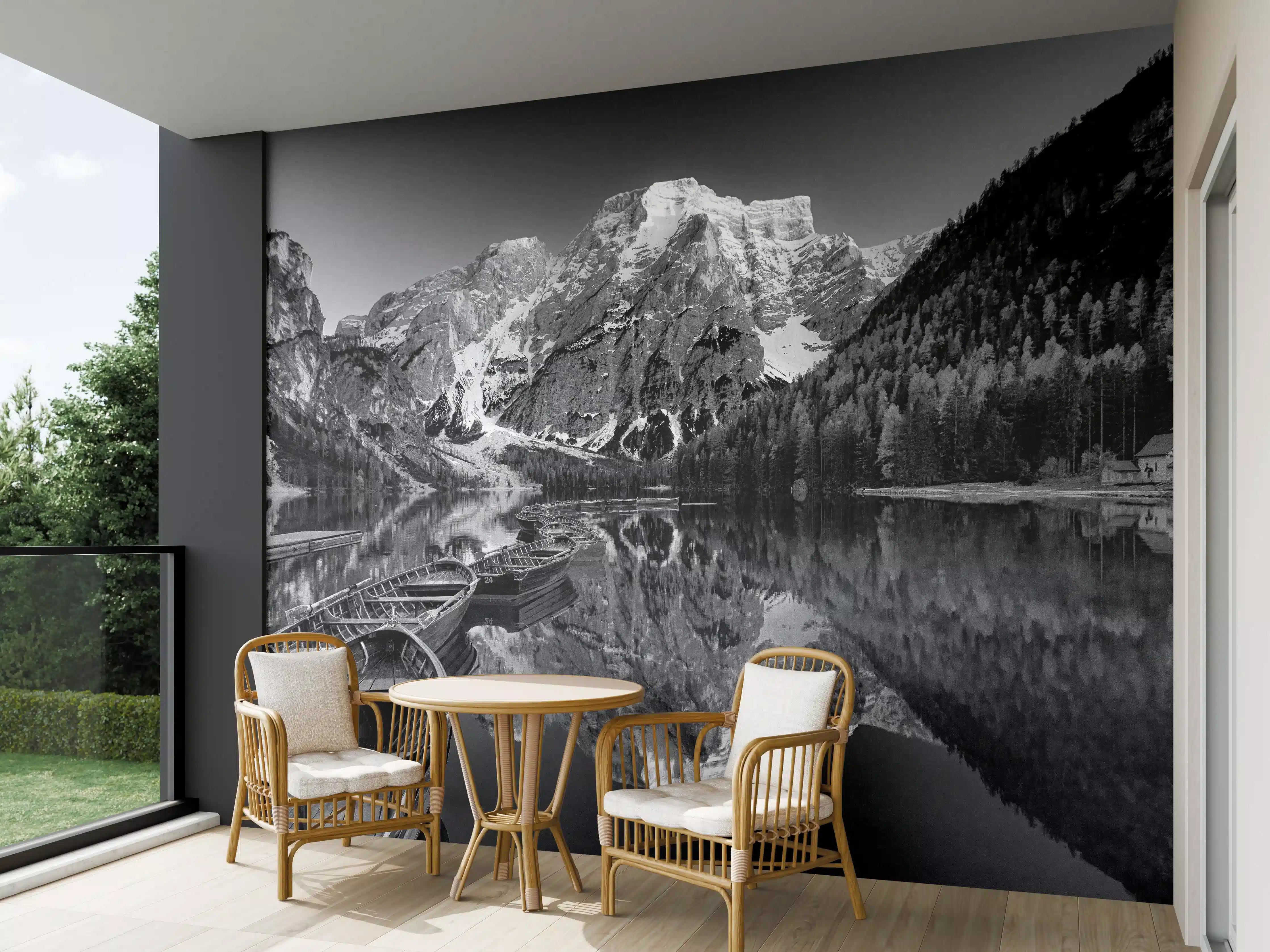 Wandverkleidung außen - Schwarz-Weiß Bergsee Idylle