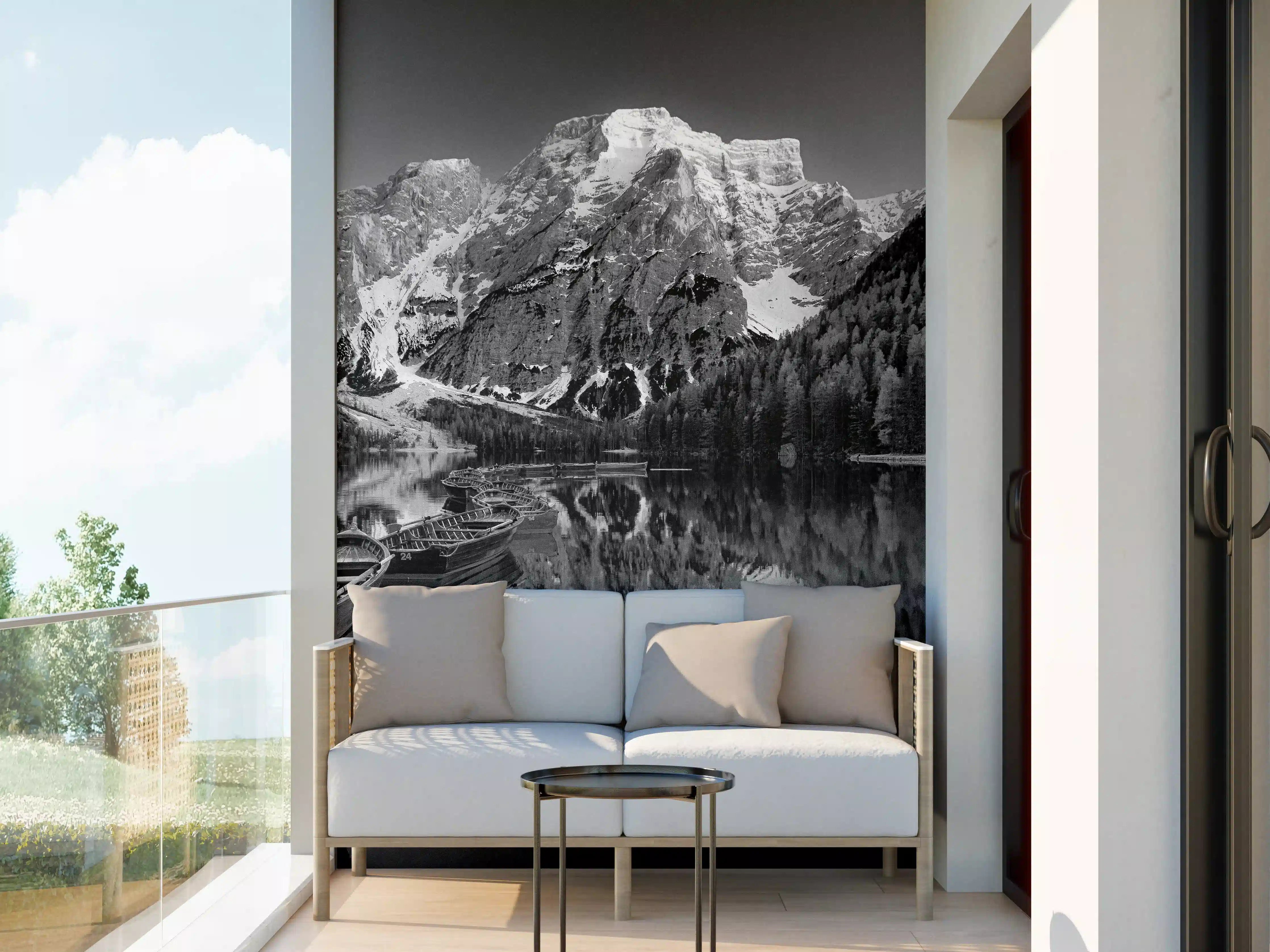 Wandverkleidung außen - Schwarz-Weiß Bergsee Idylle