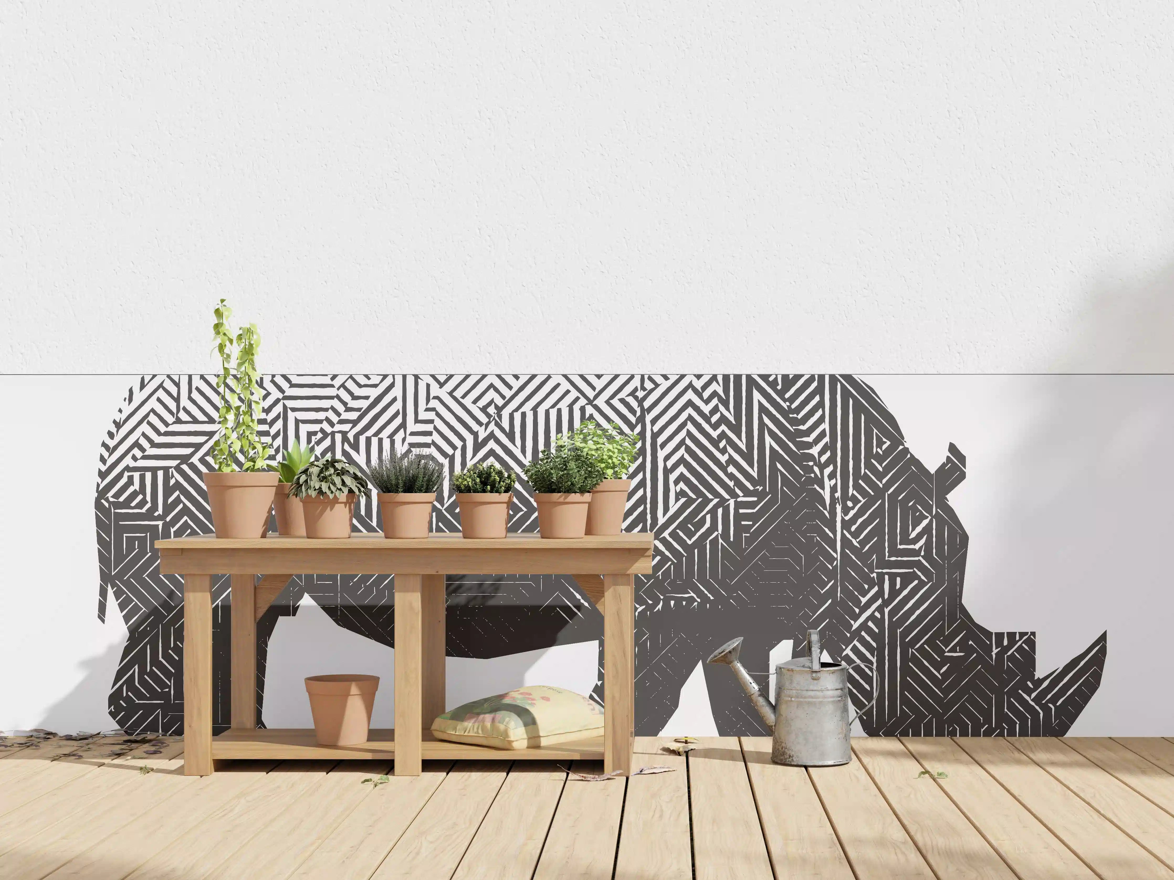 Wandverkleidung außen - Schwarz-Weiß Grafik Nashorn