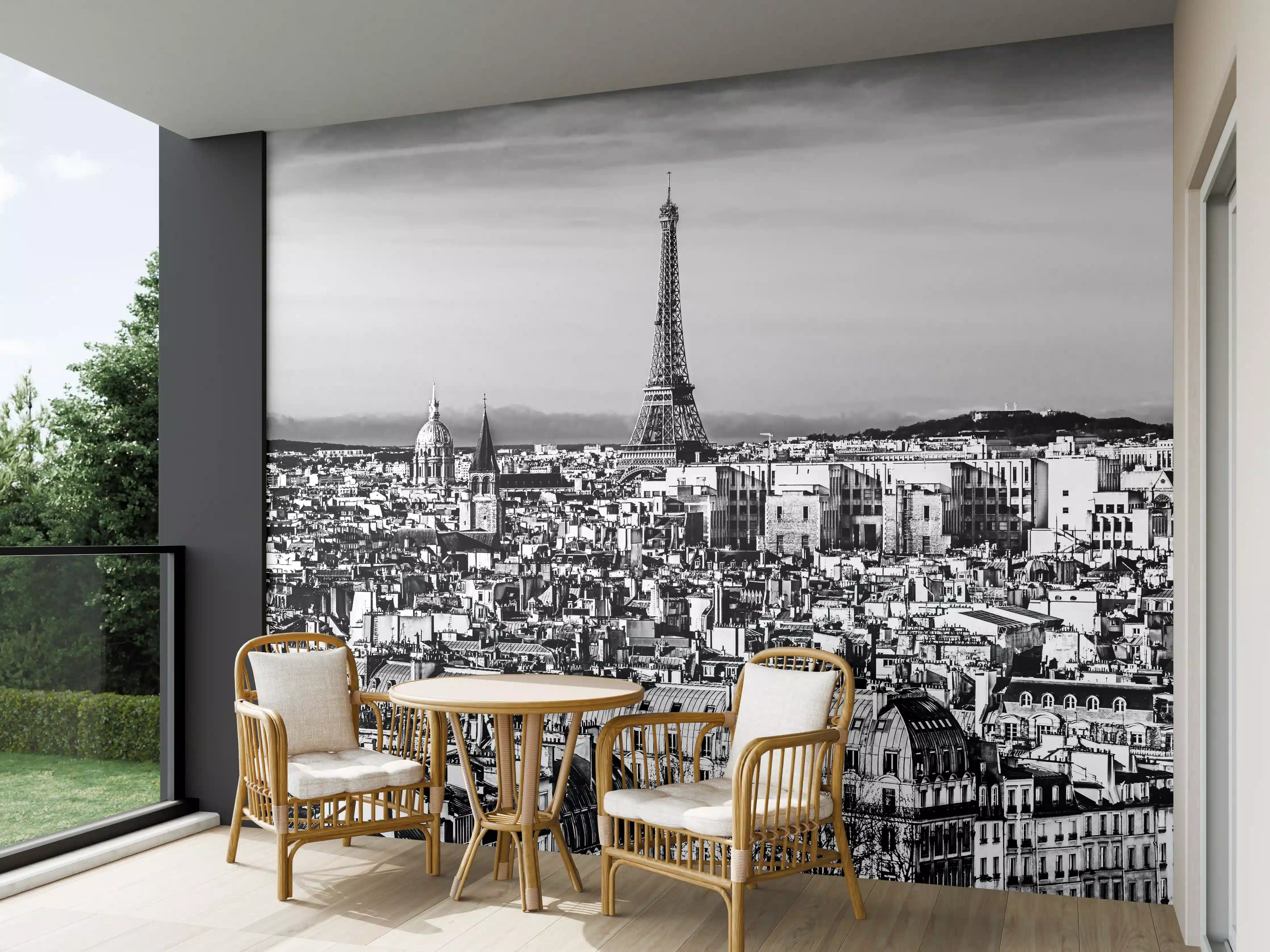 Wandverkleidung außen - Schwarz-Weiß Paris Panorama