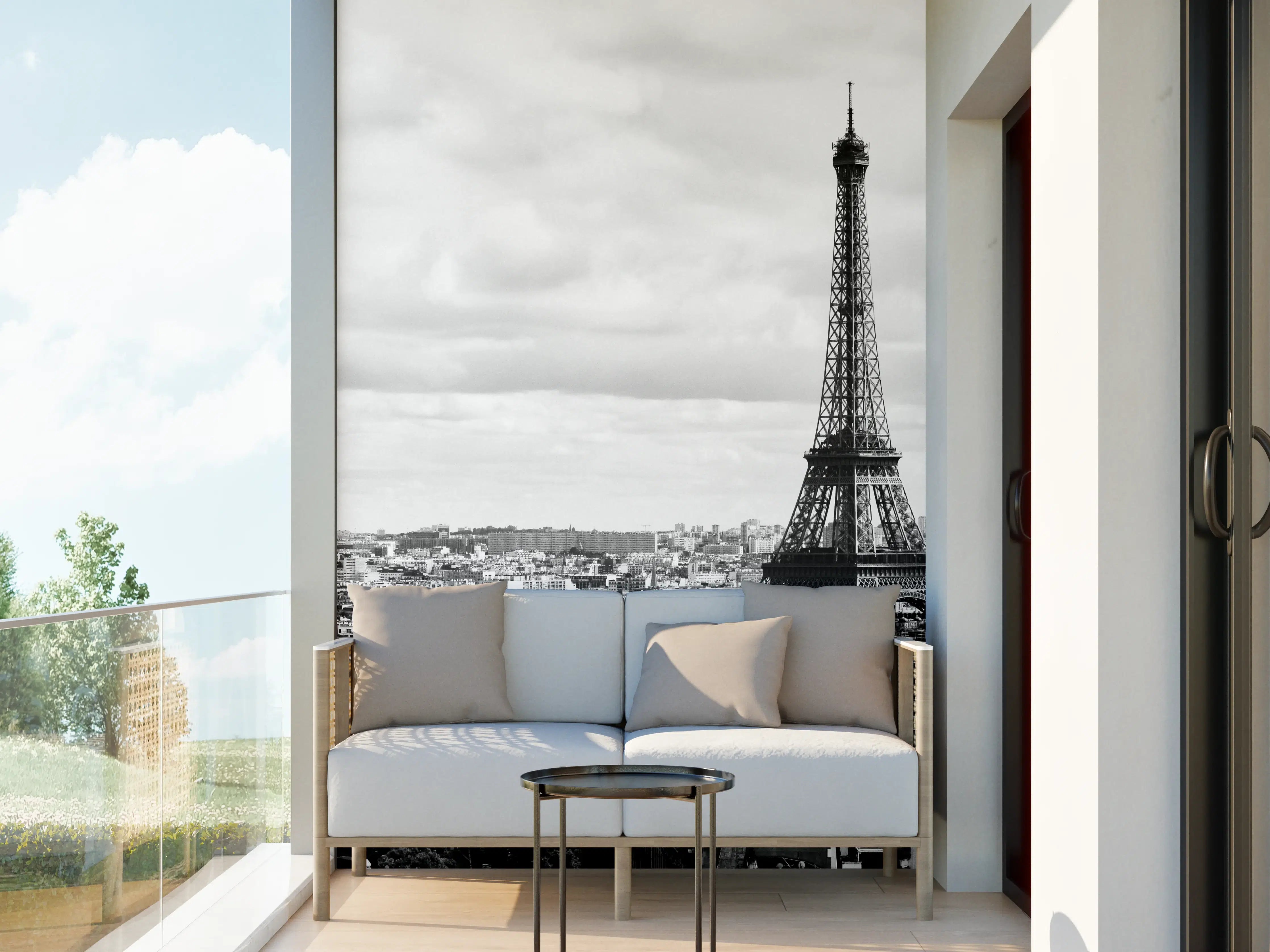 Wandverkleidung außen - Schwarz-Weiß-Paris mit Eiffelturm
