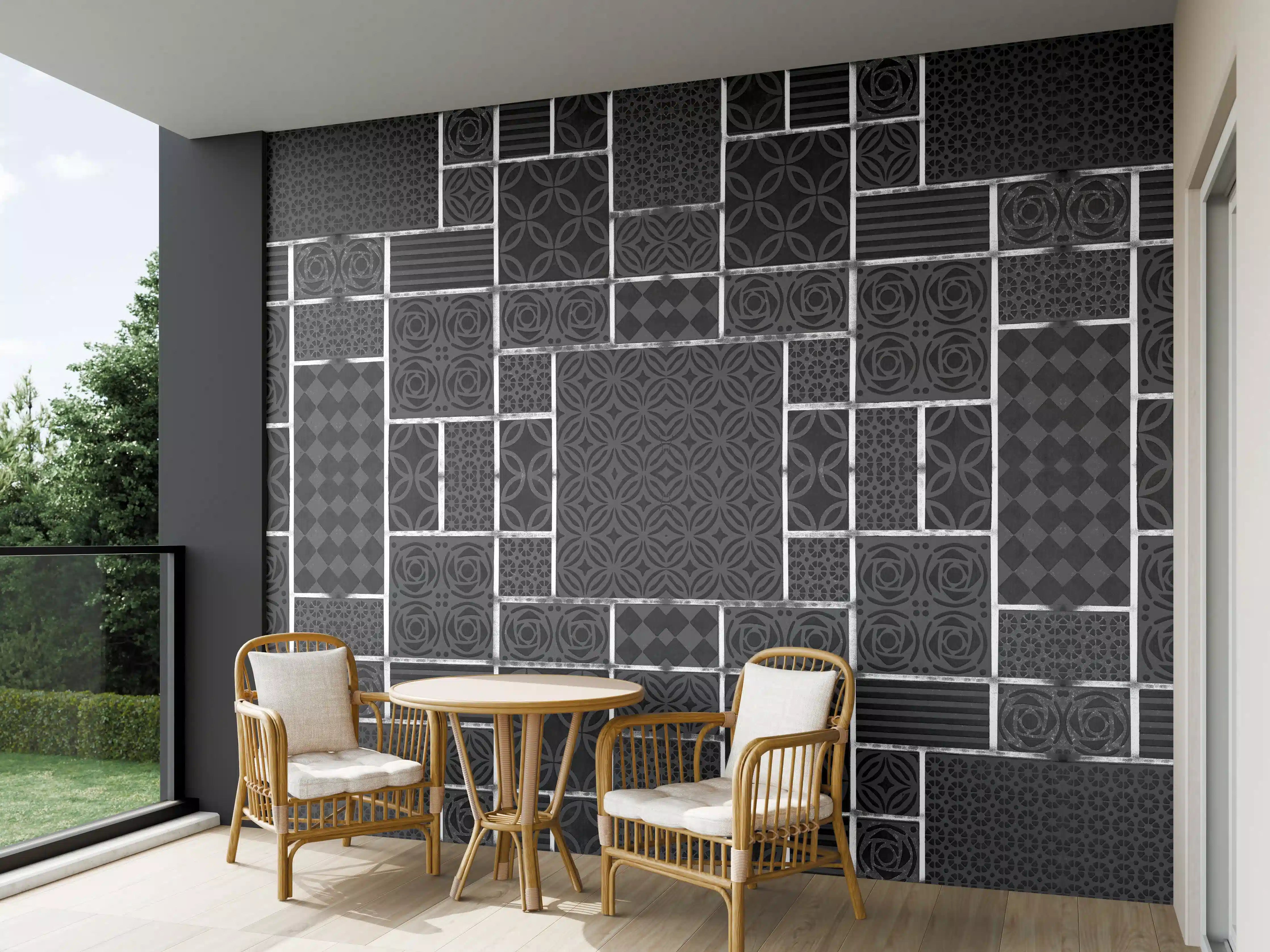 Wandverkleidung außen - Schwarz geometrische Fliesen