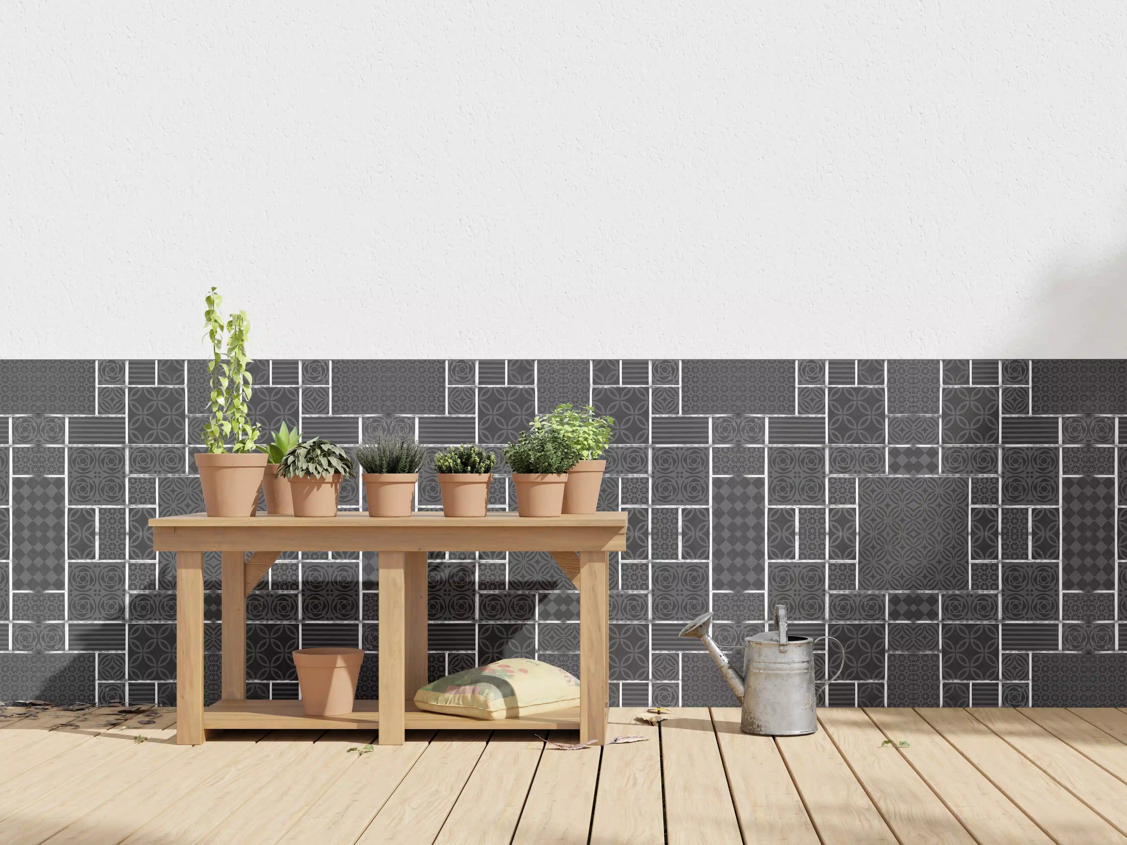 Wandverkleidung außen - Schwarz geometrische Fliesen