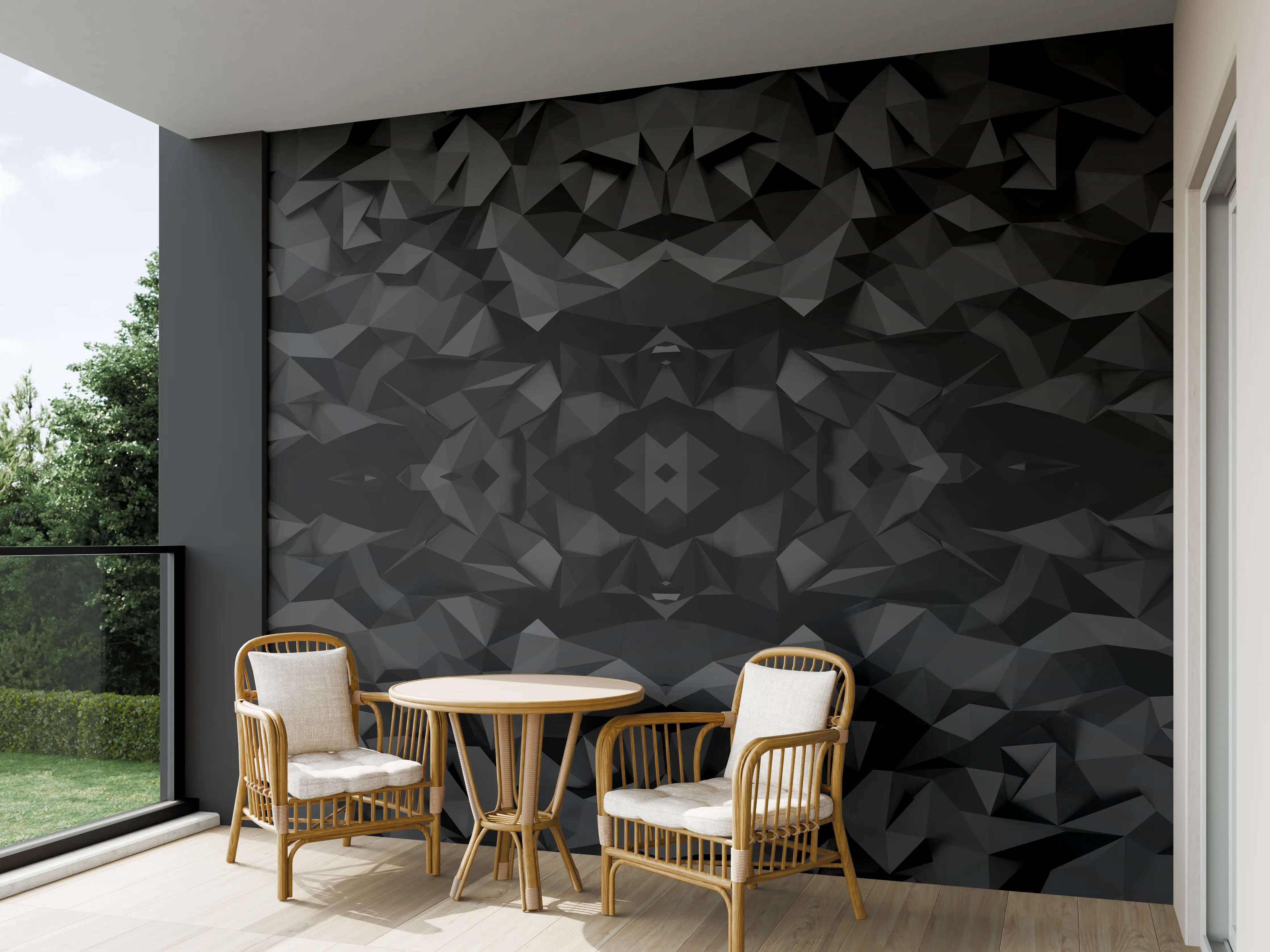 Wandverkleidung außen - Schwarz-geometrisches Design mit Dreiecken