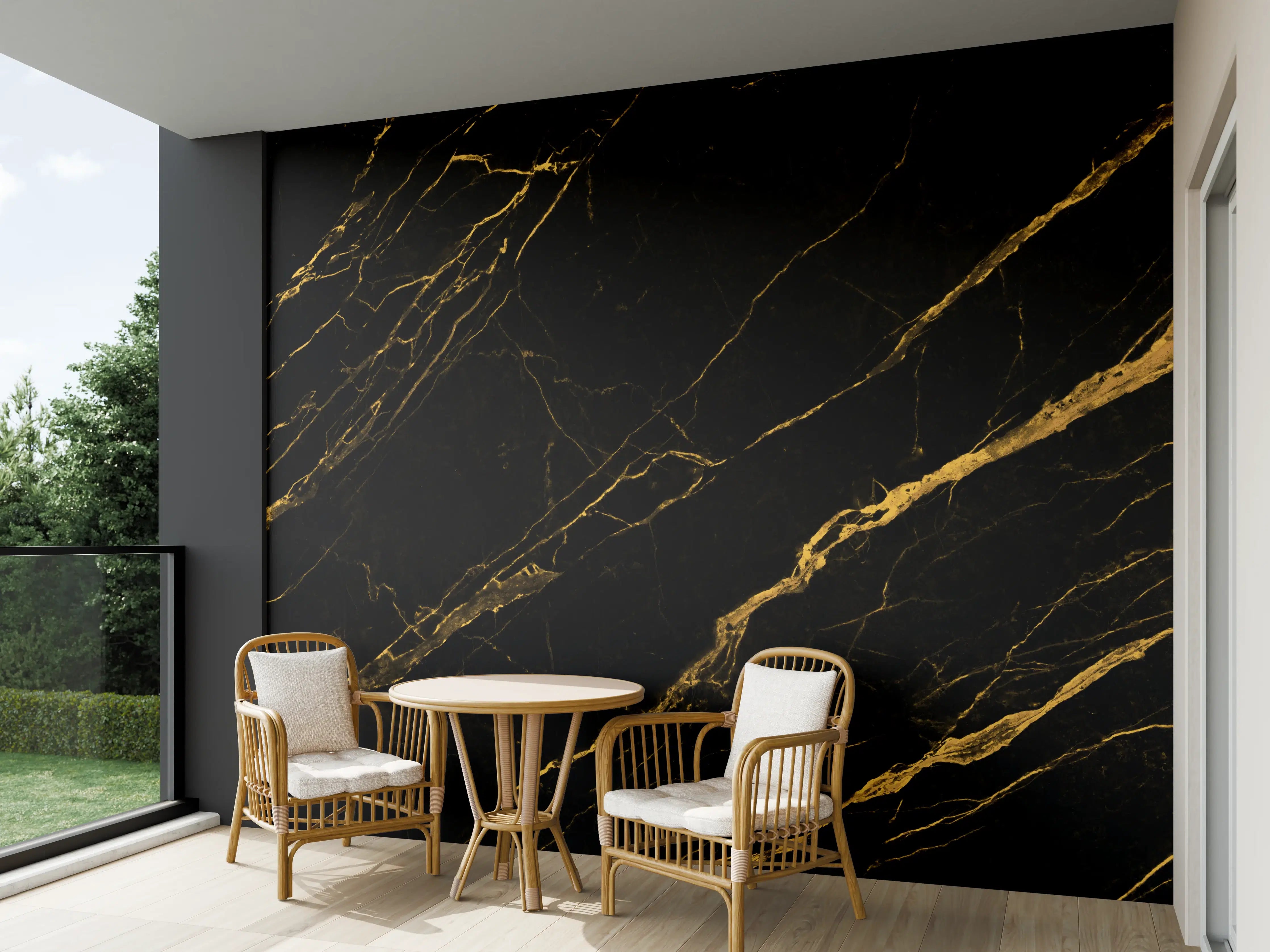 Wandverkleidung außen - Schwarz goldener Marmor