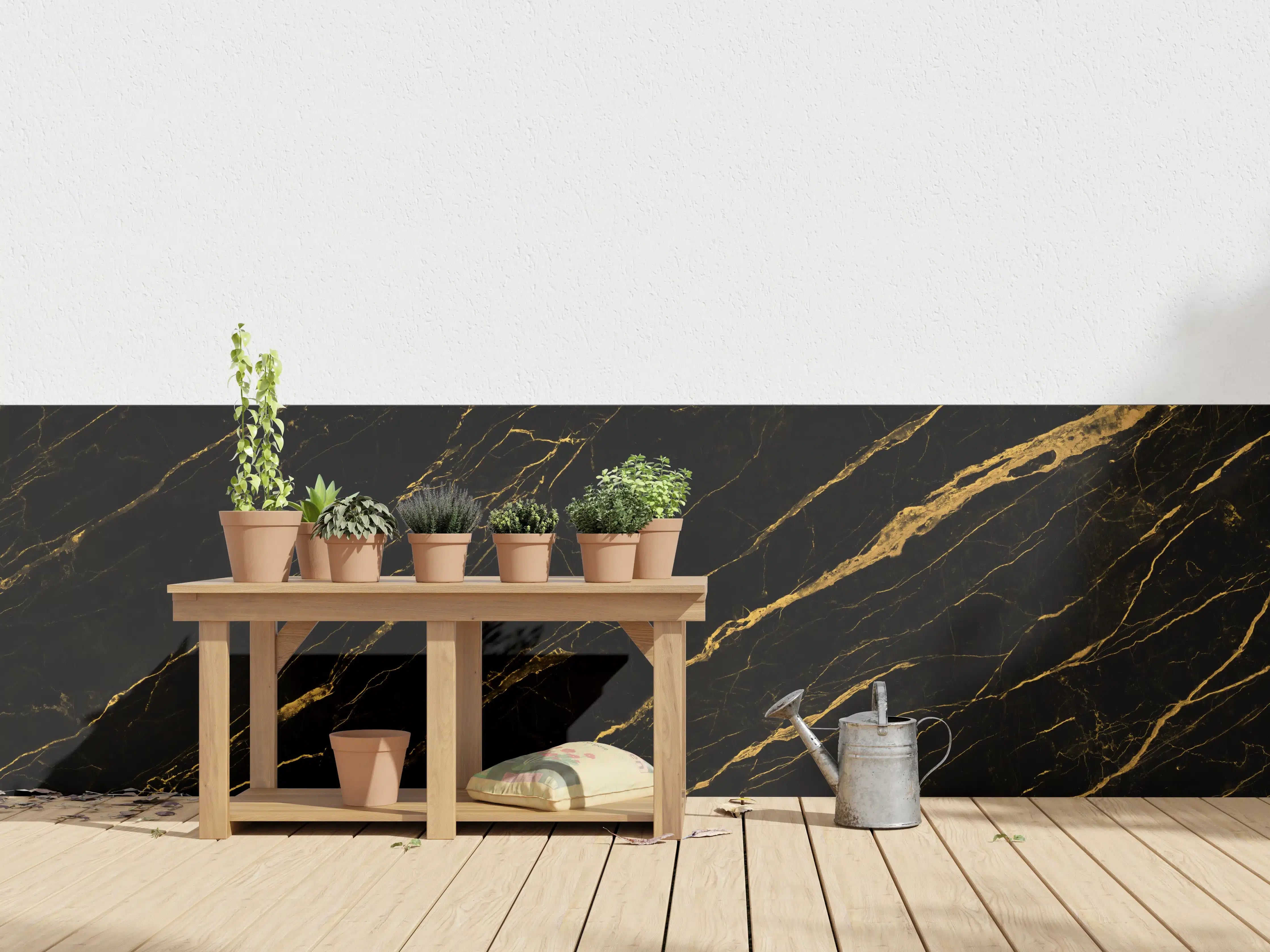Wandverkleidung außen - Schwarz goldener Marmor