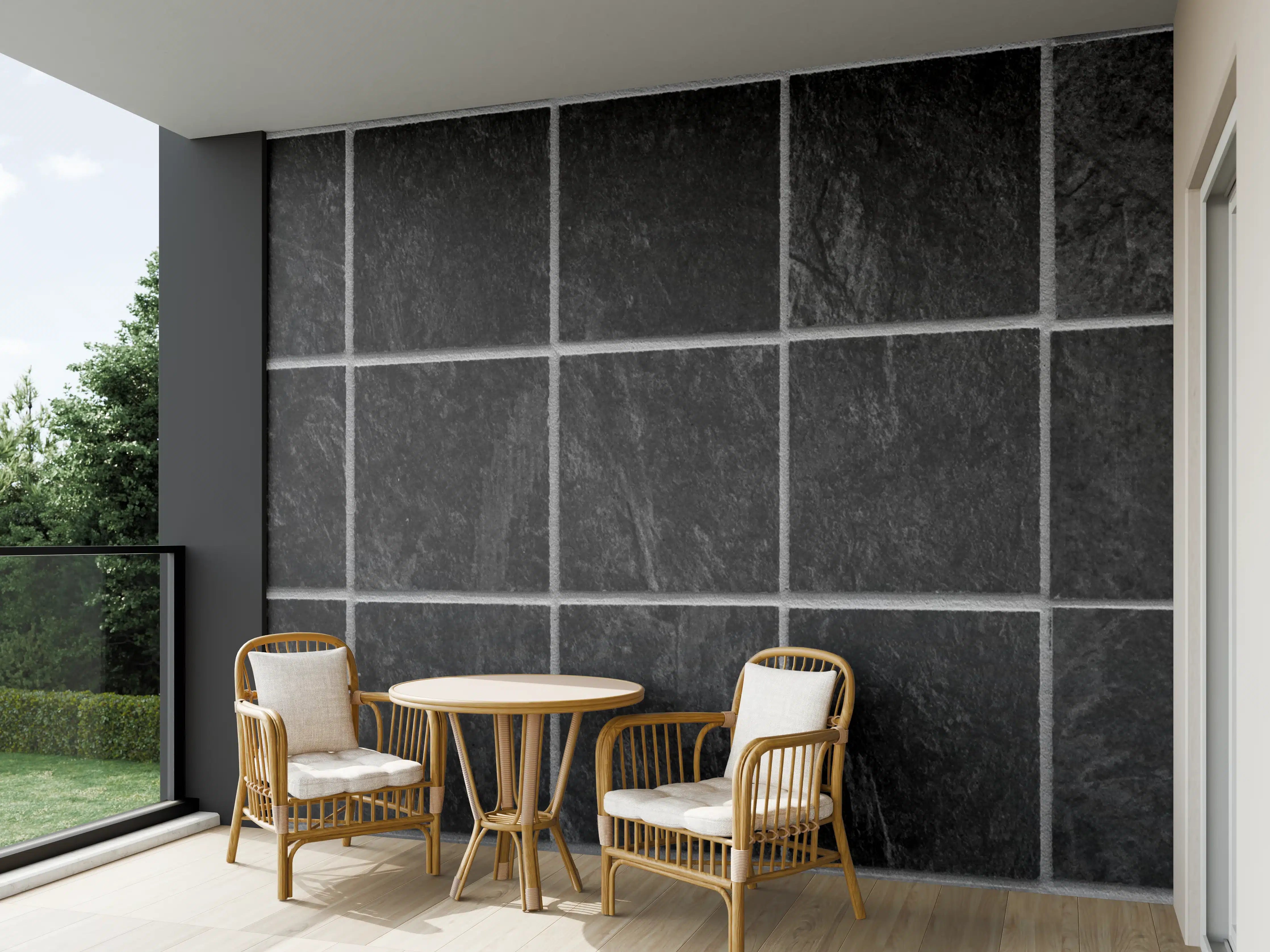 Wandverkleidung außen - Schwarze Mosaikfliesen, matt, modern