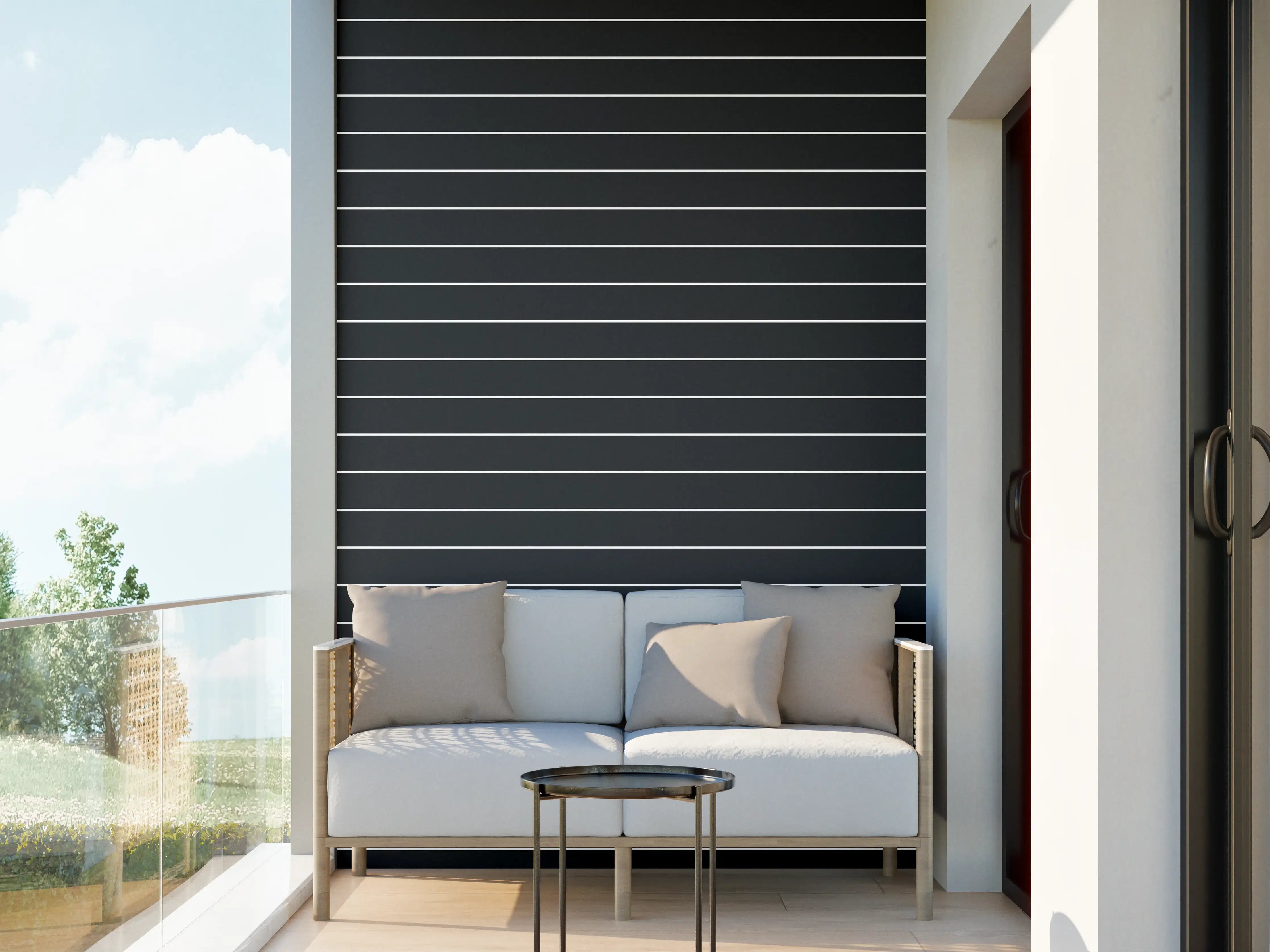 Wandverkleidung außen - Schwarze horizontale Linien