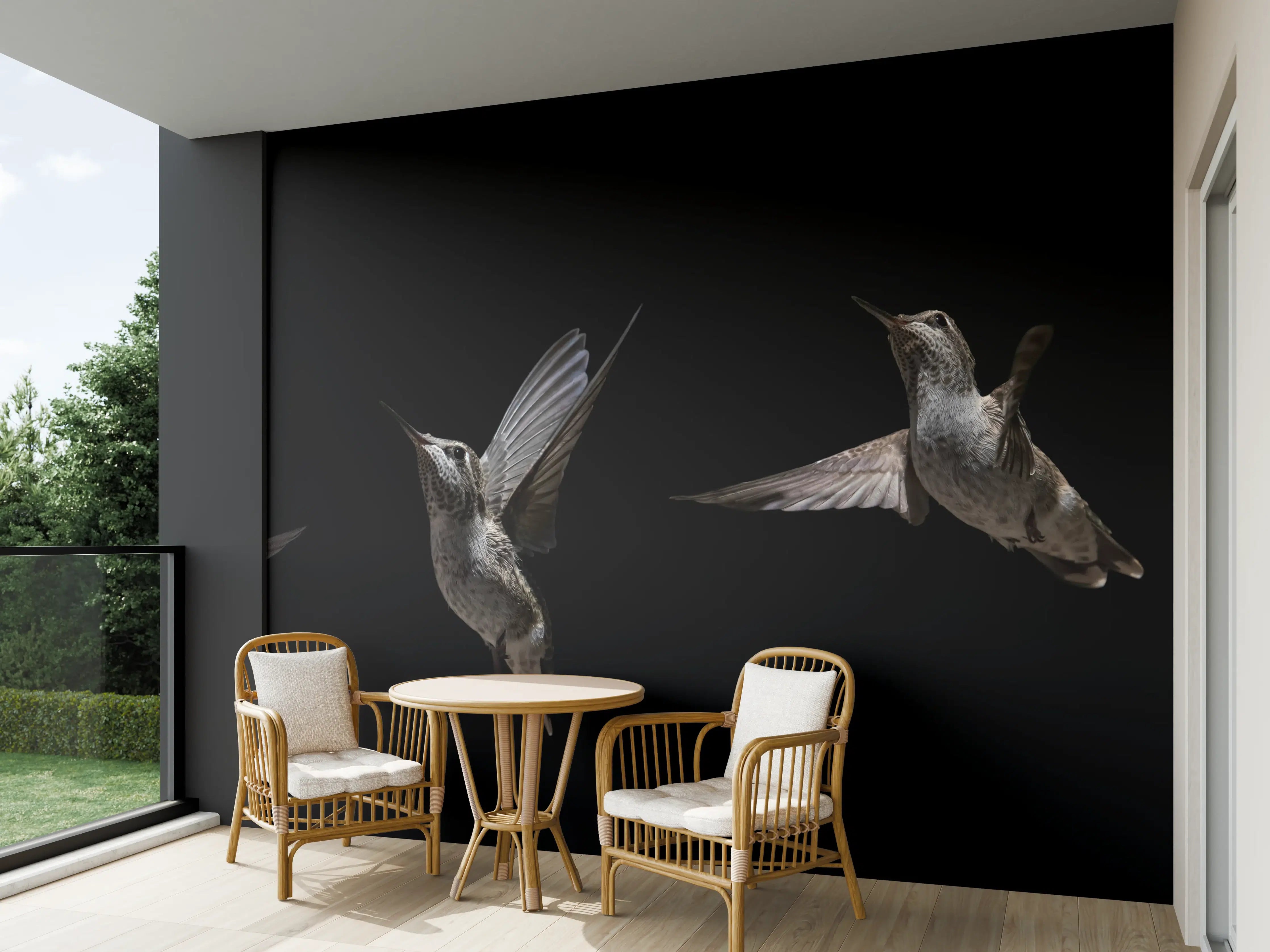 Wandverkleidung außen - Schwarzkinnkolibri Vogel mit Schwarzem Hintergrund