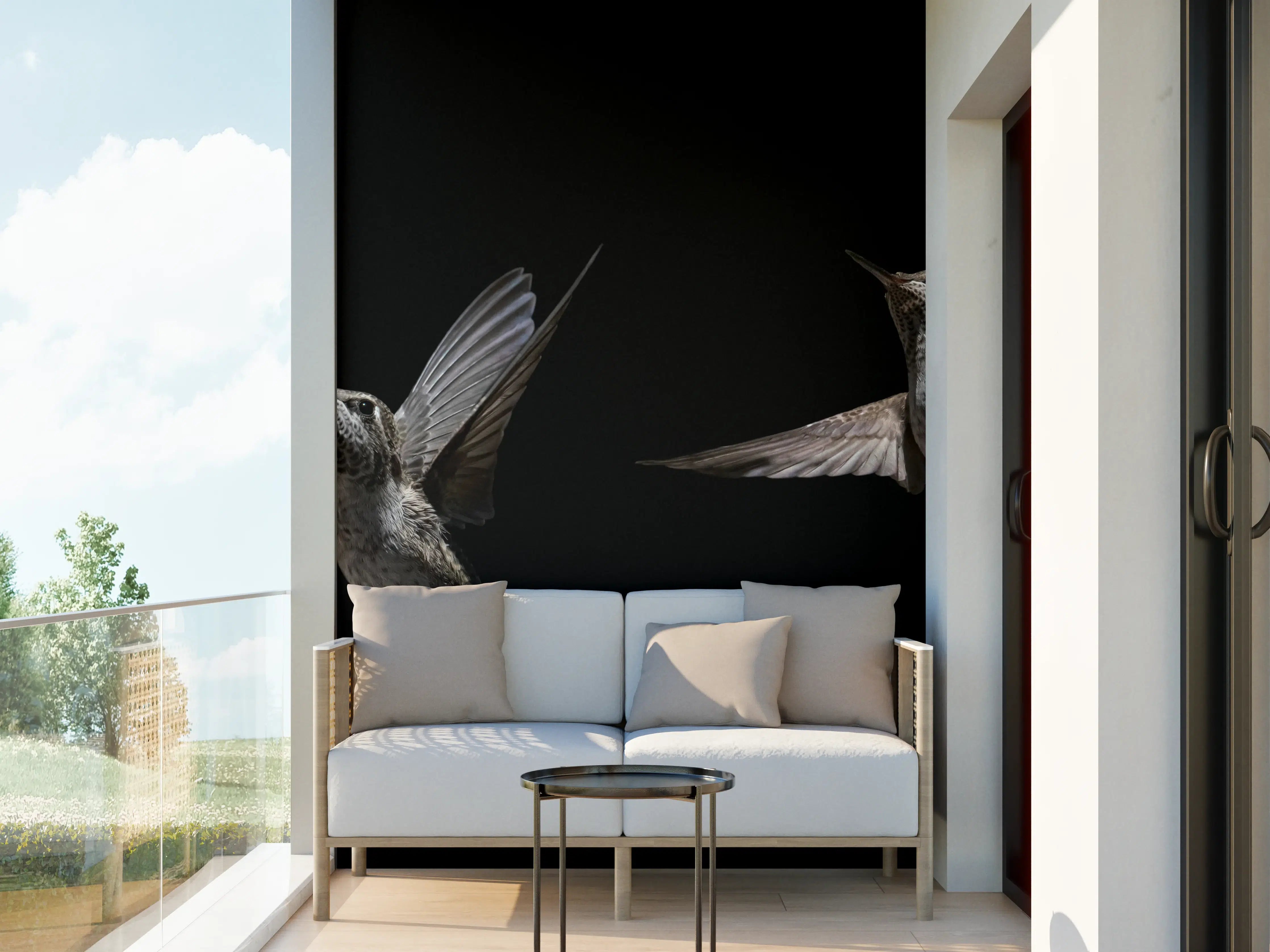 Wandverkleidung außen - Schwarzkinnkolibri Vogel mit Schwarzem Hintergrund