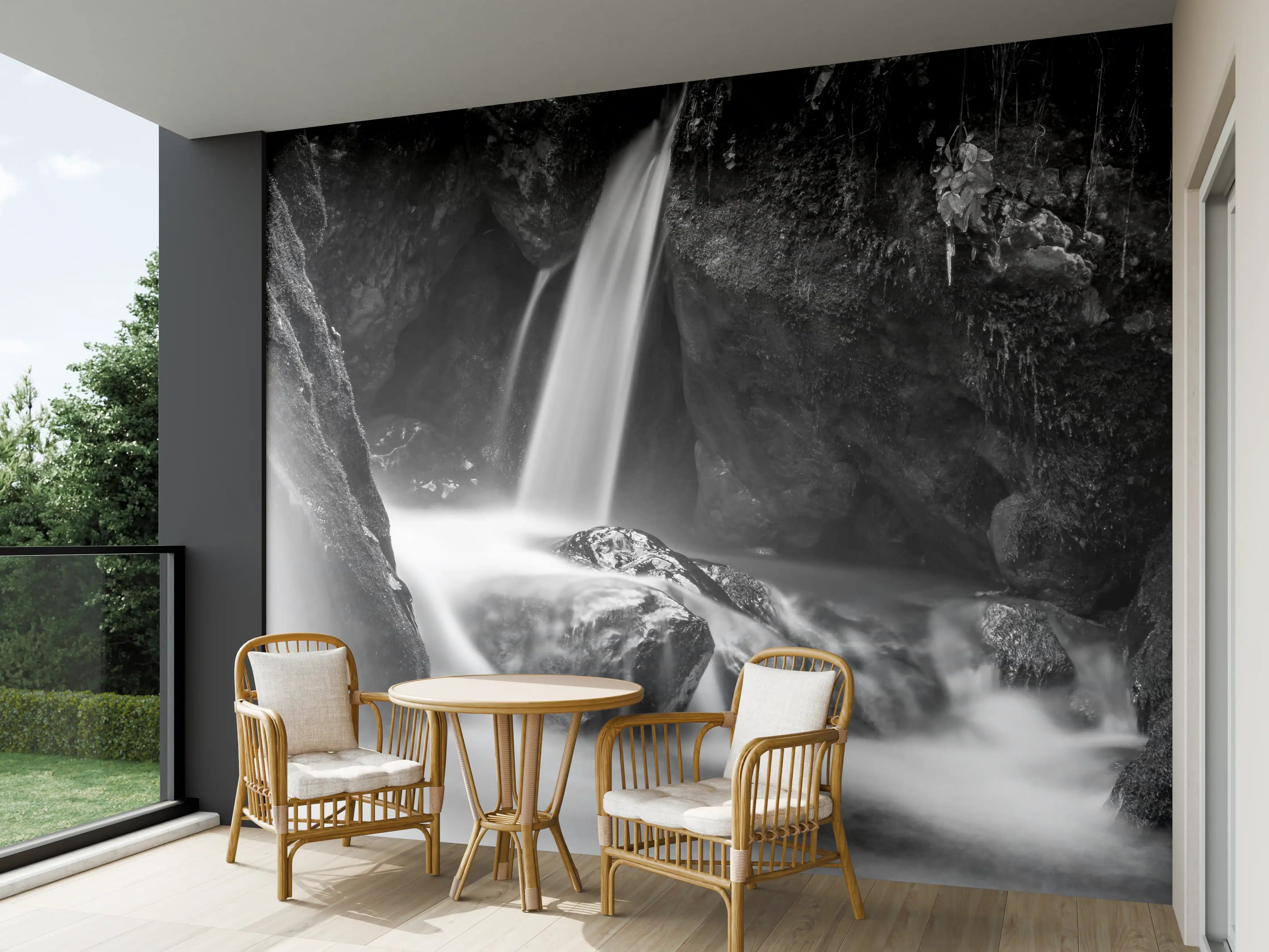 Wandverkleidung außen - Schwarzweißer Wasserfall