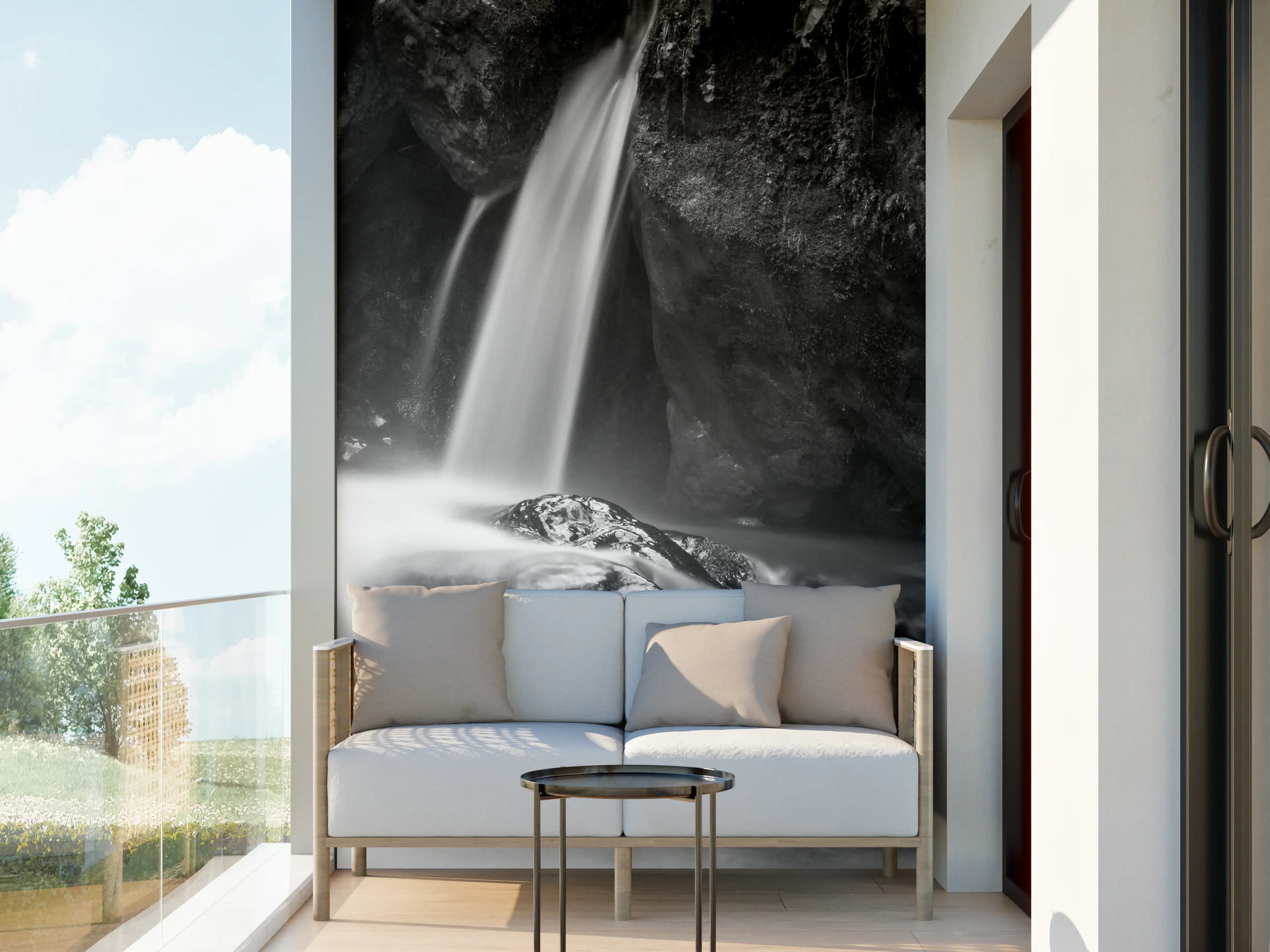 Wandverkleidung außen - Schwarzweißer Wasserfall