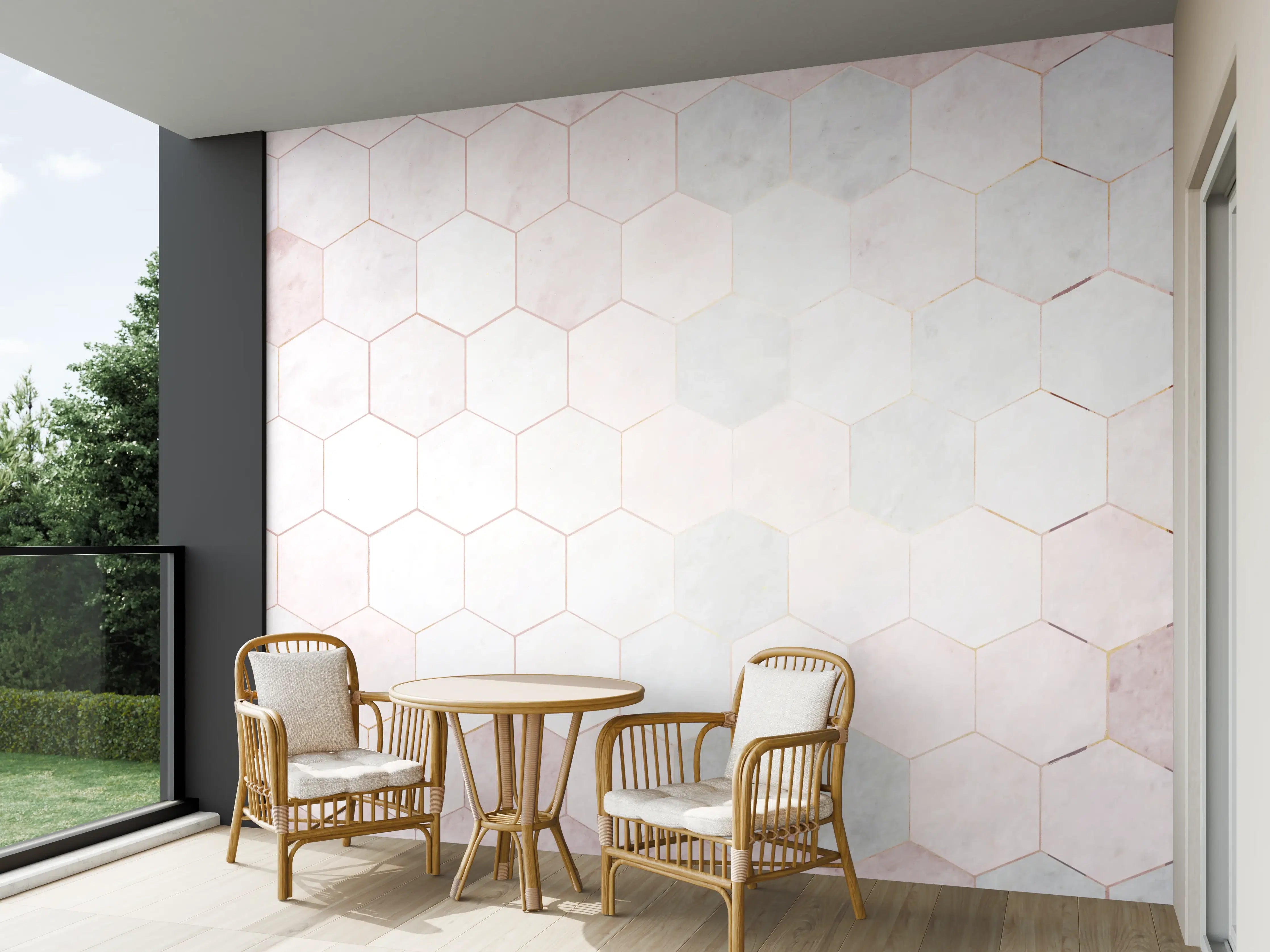 Wandverkleidung außen - Sechseck rosa Marmor Muster