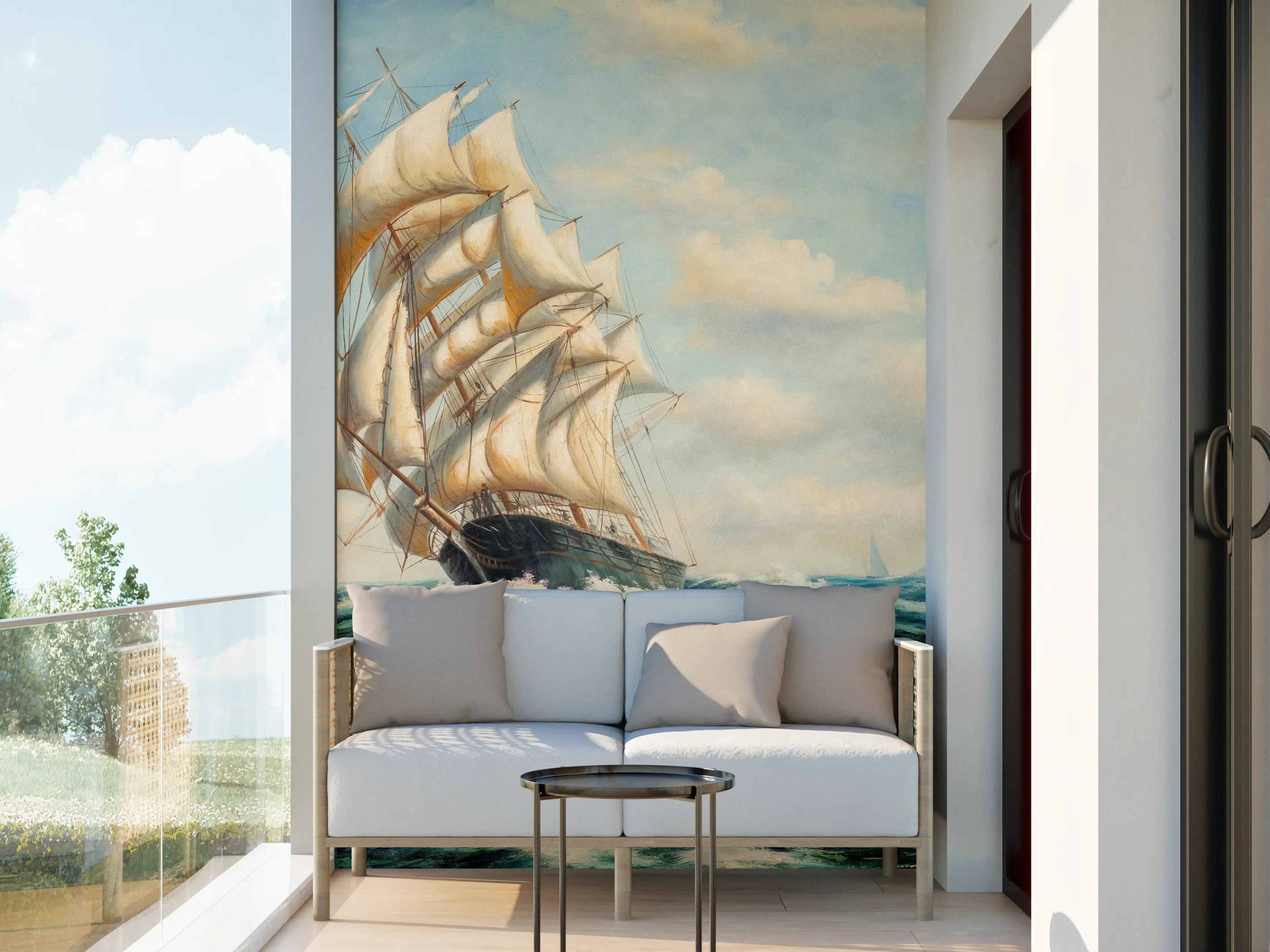 Wandverkleidung außen - Segelschiff auf hoher See - Ölgemälde