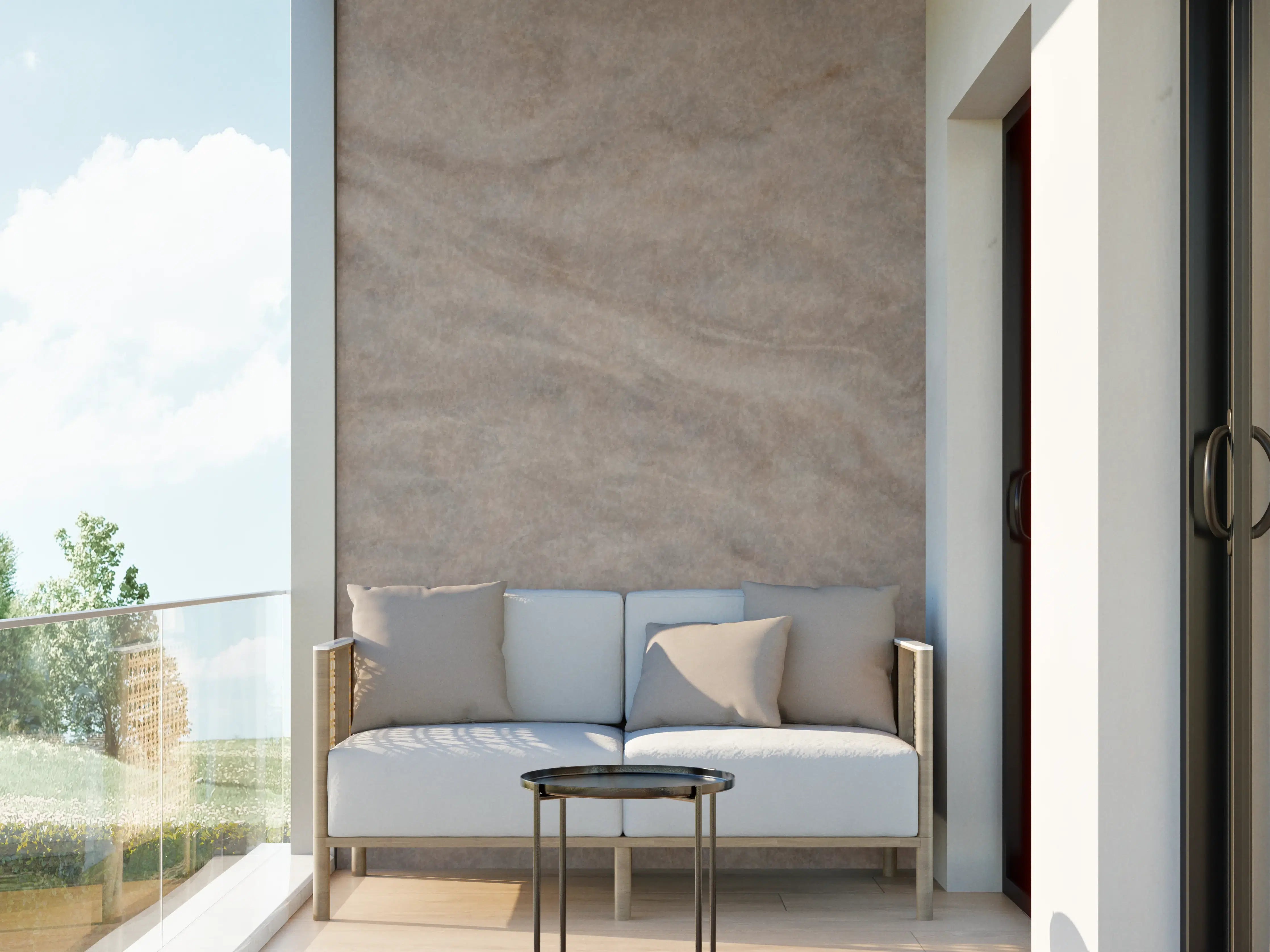 Wandverkleidung außen - Seidige Grau-Beige Marmortextur