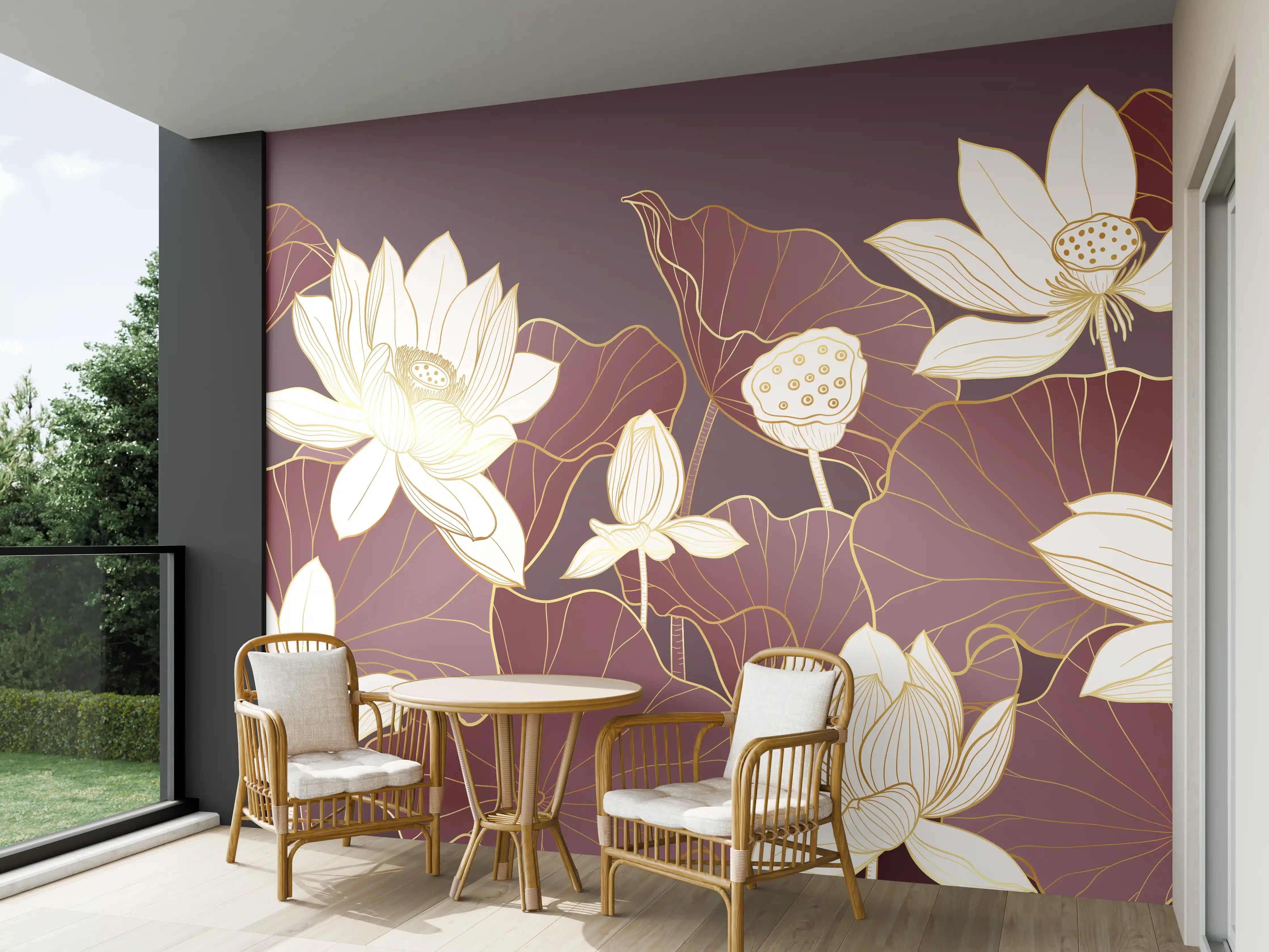 Wandverkleidung außen - Silberne Lotus auf grauem Grund