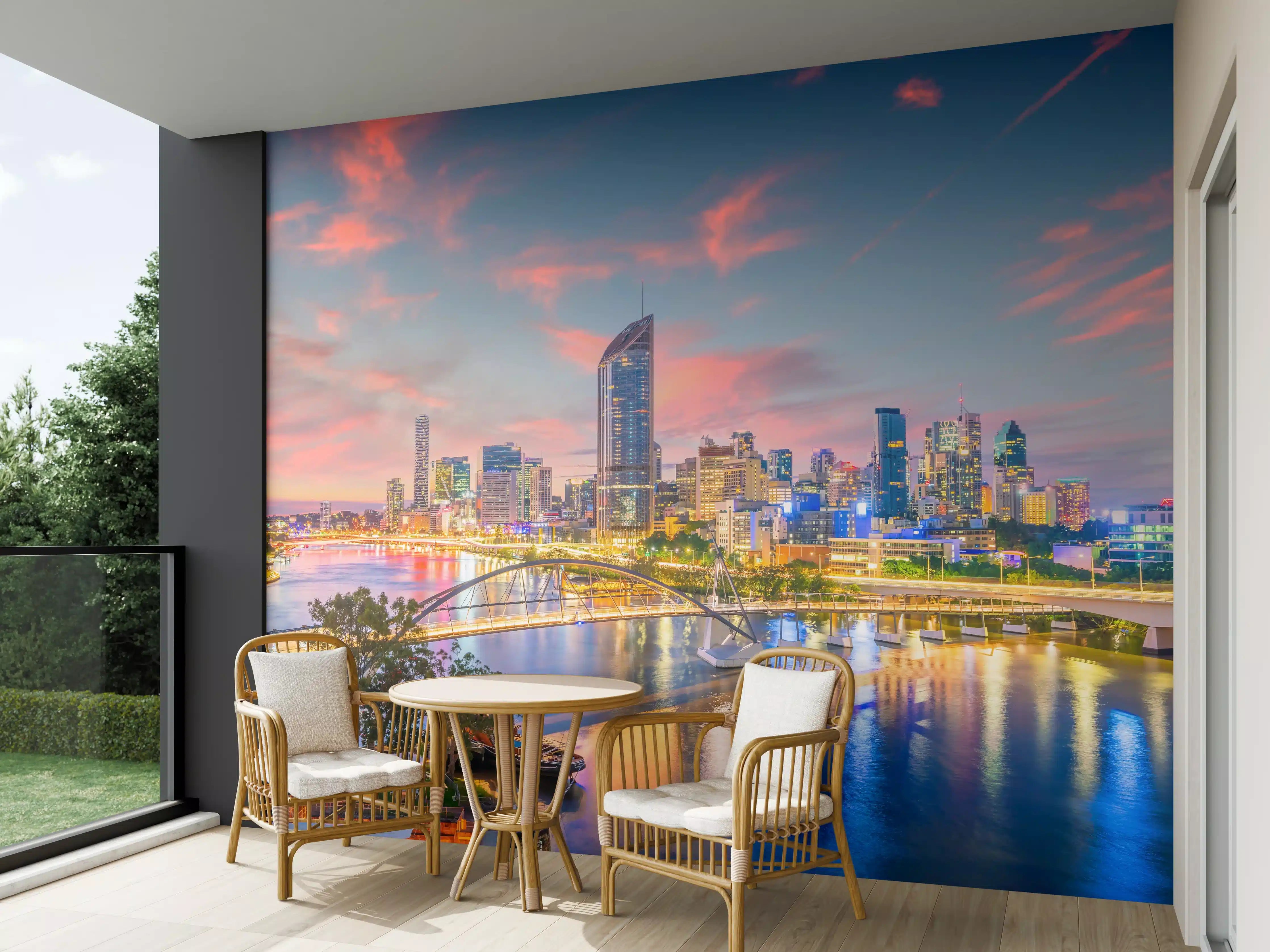 Wandverkleidung außen - Skyline von Brisbane bei Sonnenuntergang