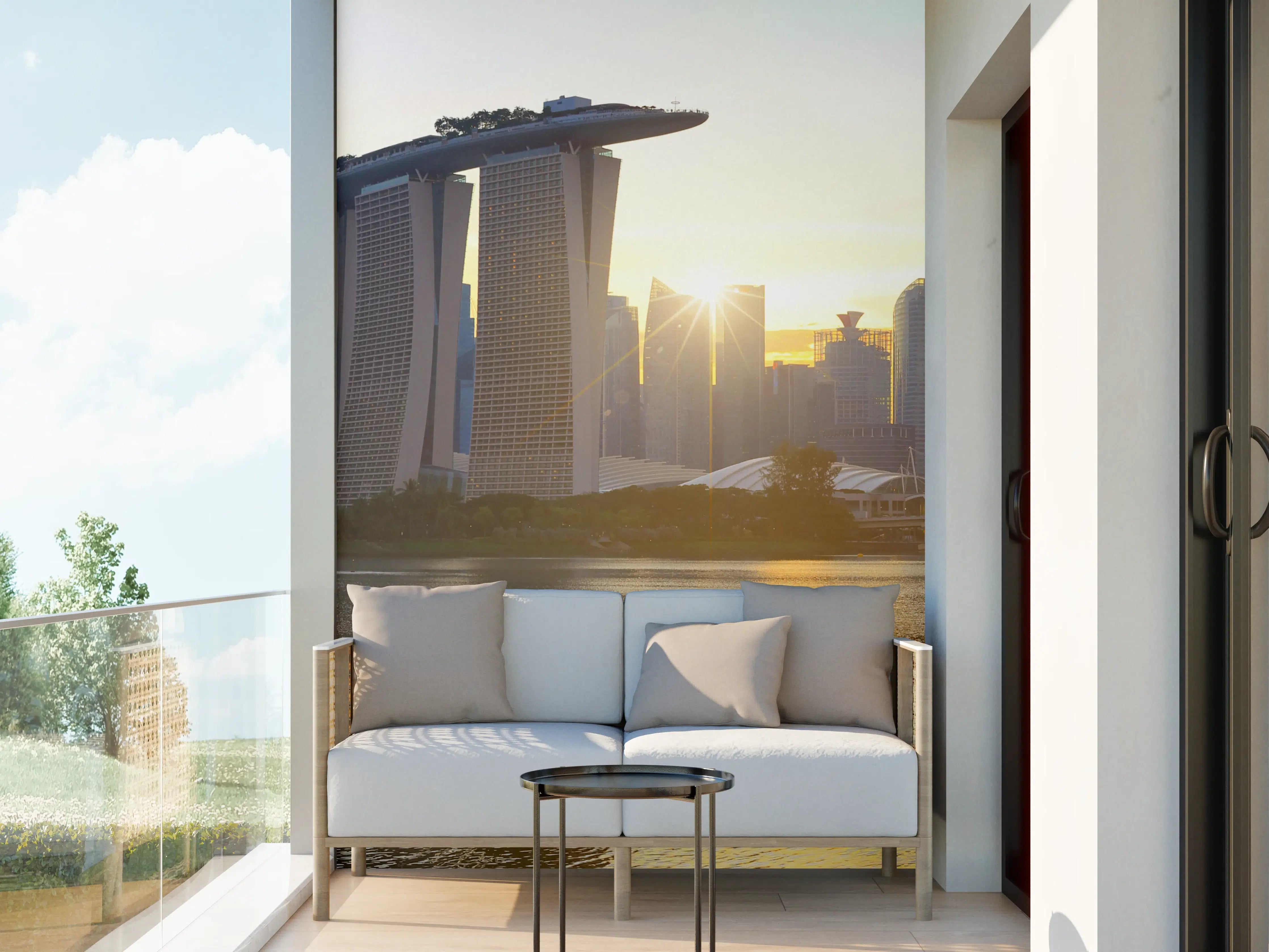 Wandverkleidung außen - Skyline von Singapur bei Sonnenuntergang
