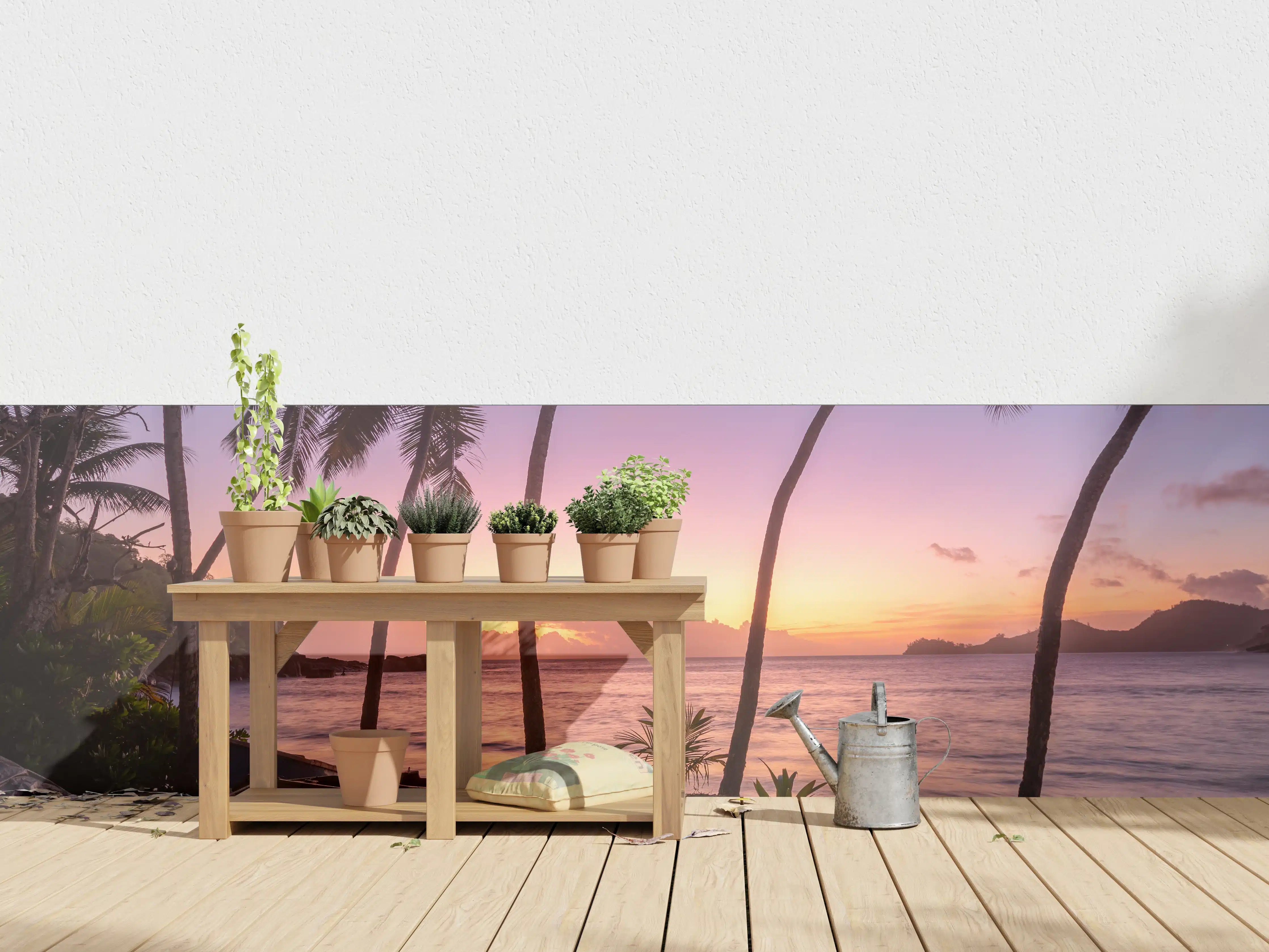 Wandverkleidung außen - Sonnenuntergang am Strand Anse Takamaka