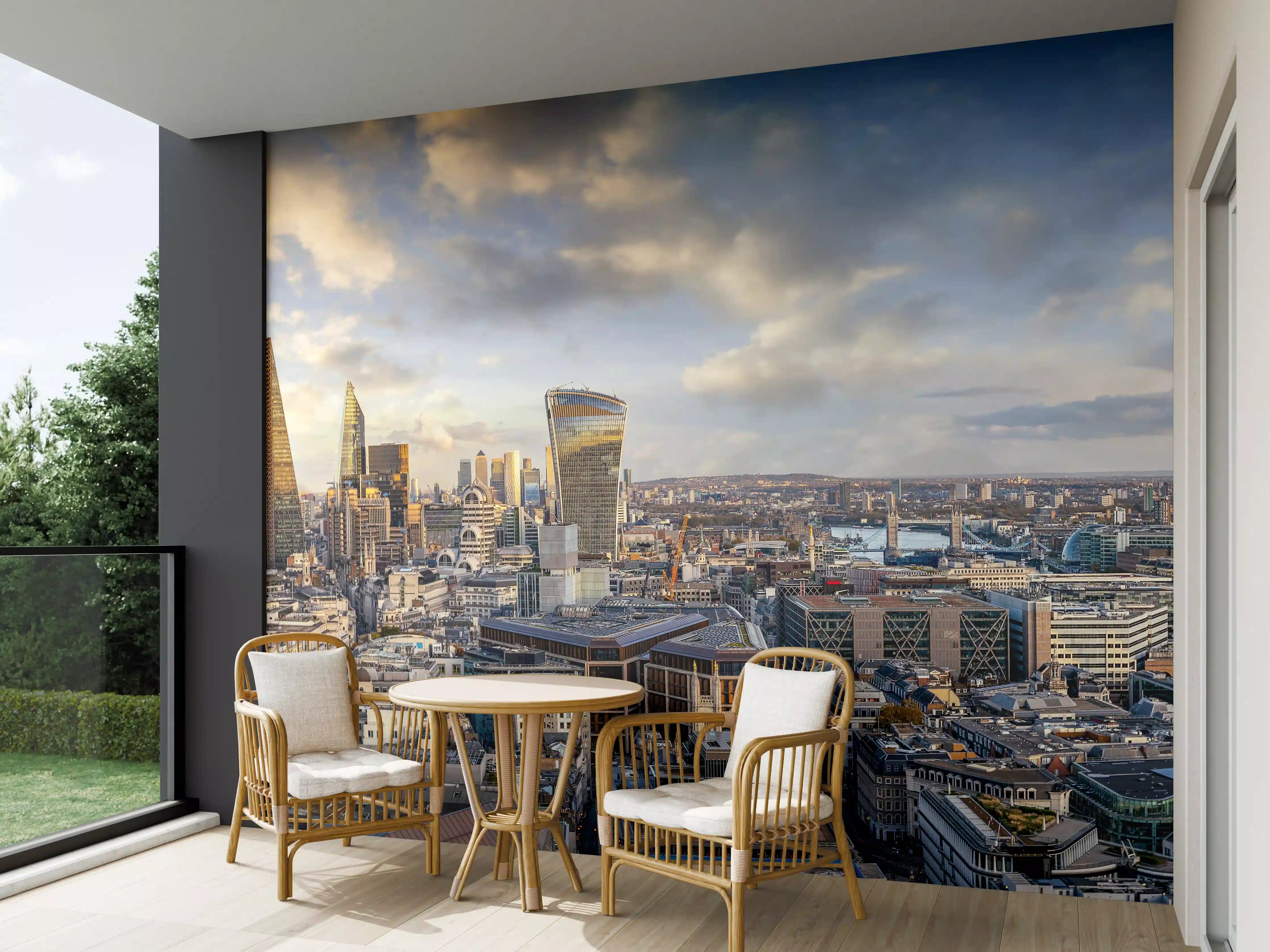 Wandverkleidung außen - Sonnenuntergang hinter Londoner Skyline