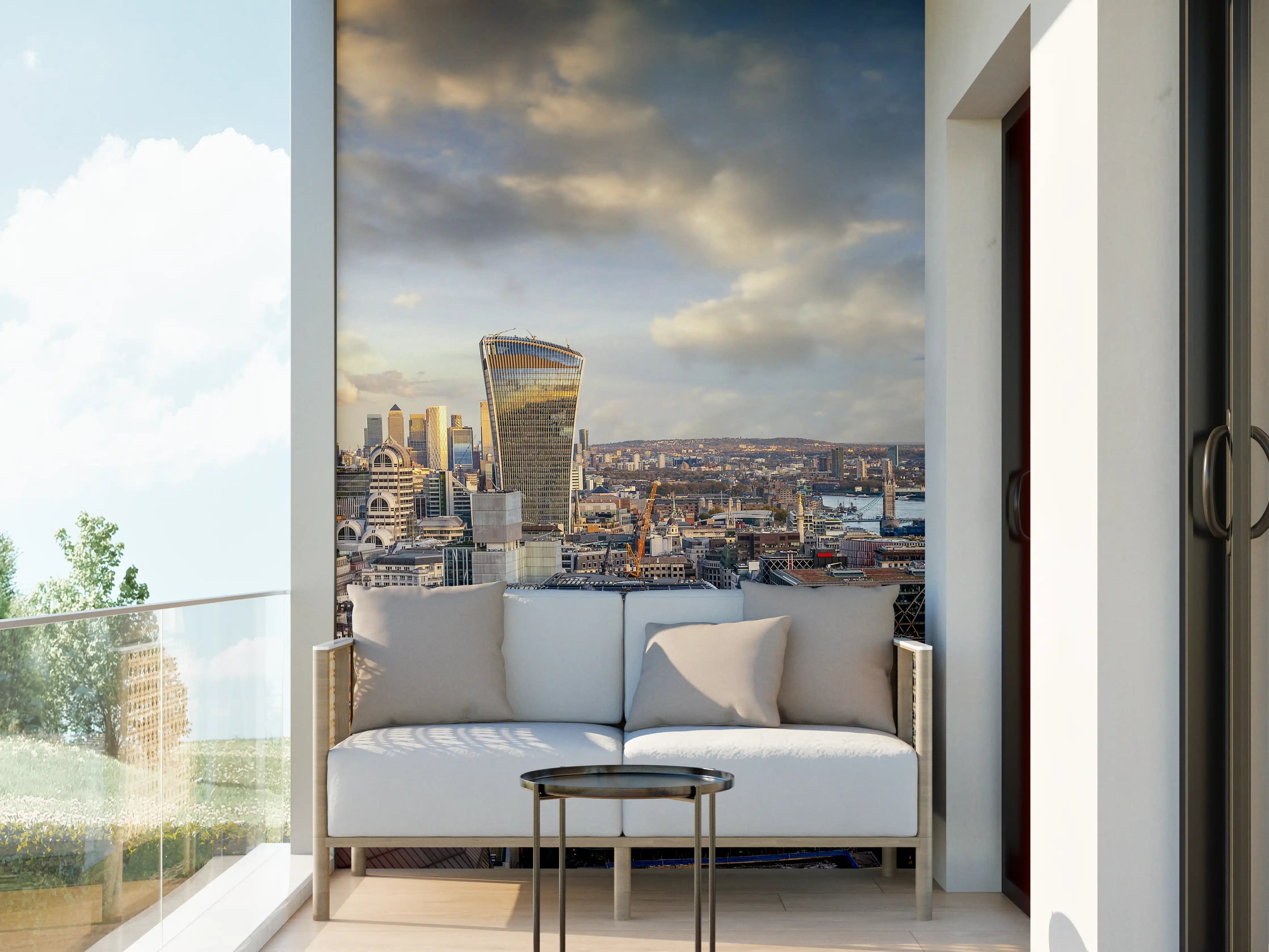 Wandverkleidung außen - Sonnenuntergang hinter Londoner Skyline