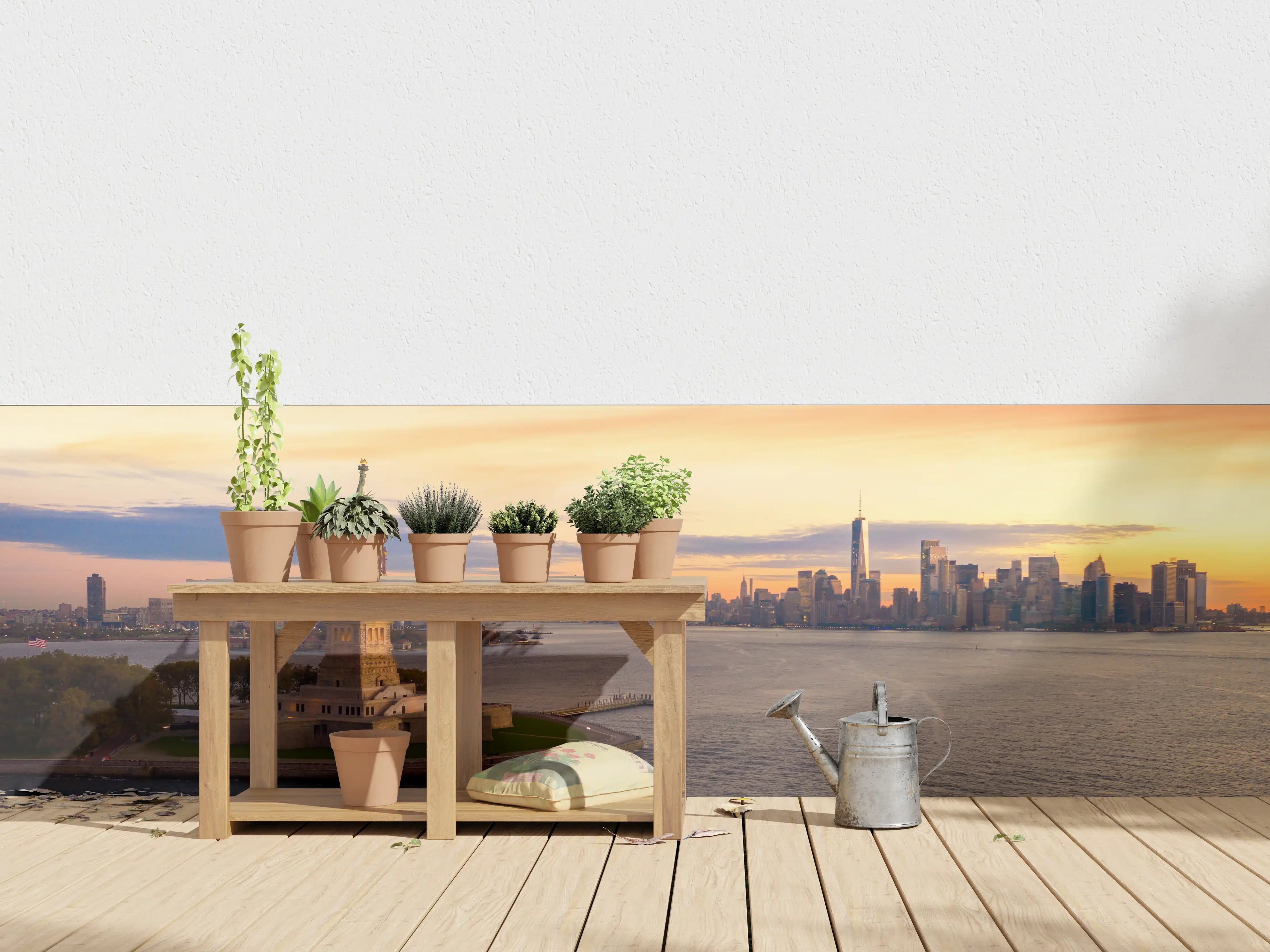 Wandverkleidung außen - Sonnenuntergang über New York mit Freiheitsstatue