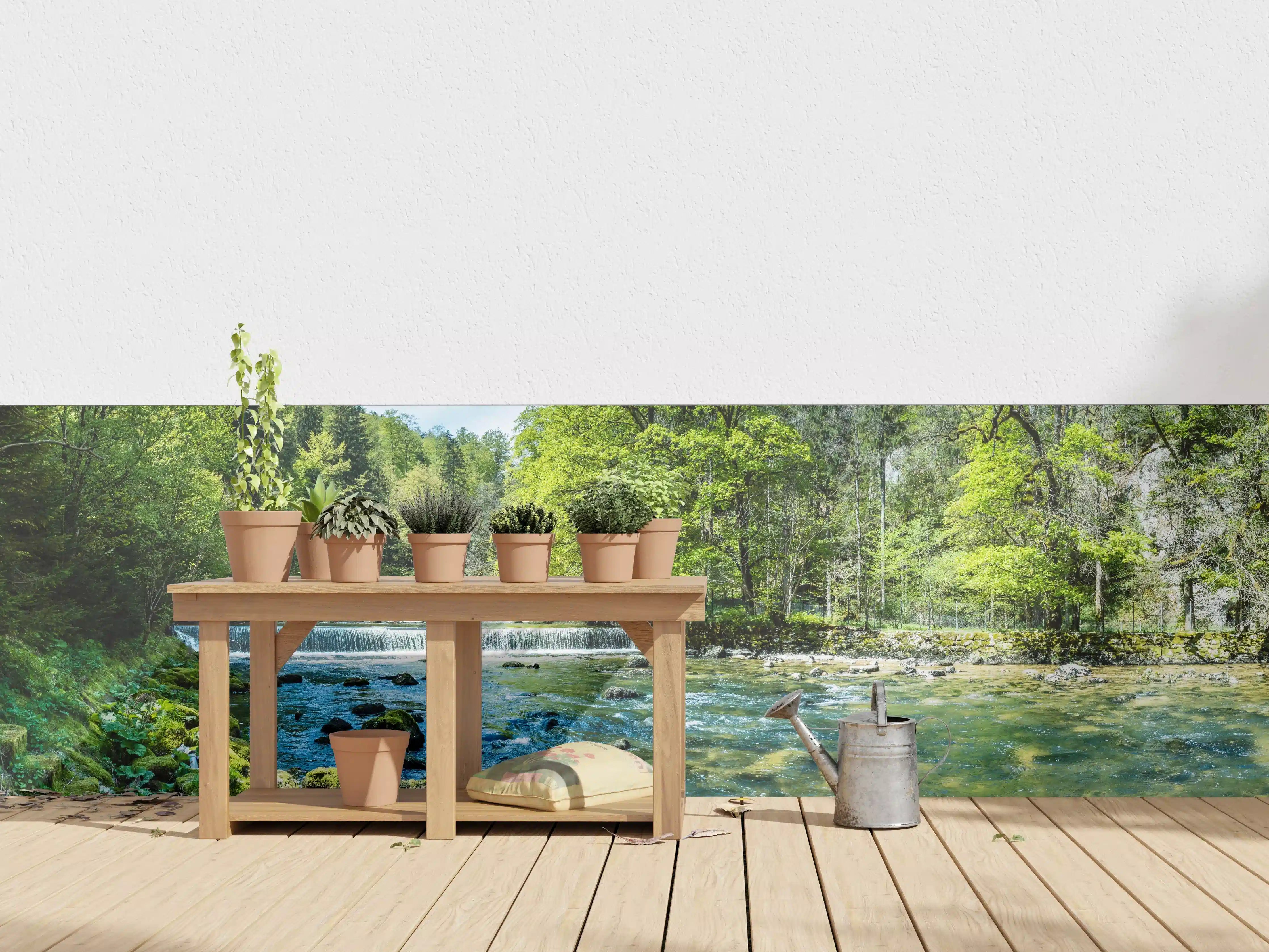 Wandverkleidung außen - Sonnige Flusslandschaft in der Schweiz