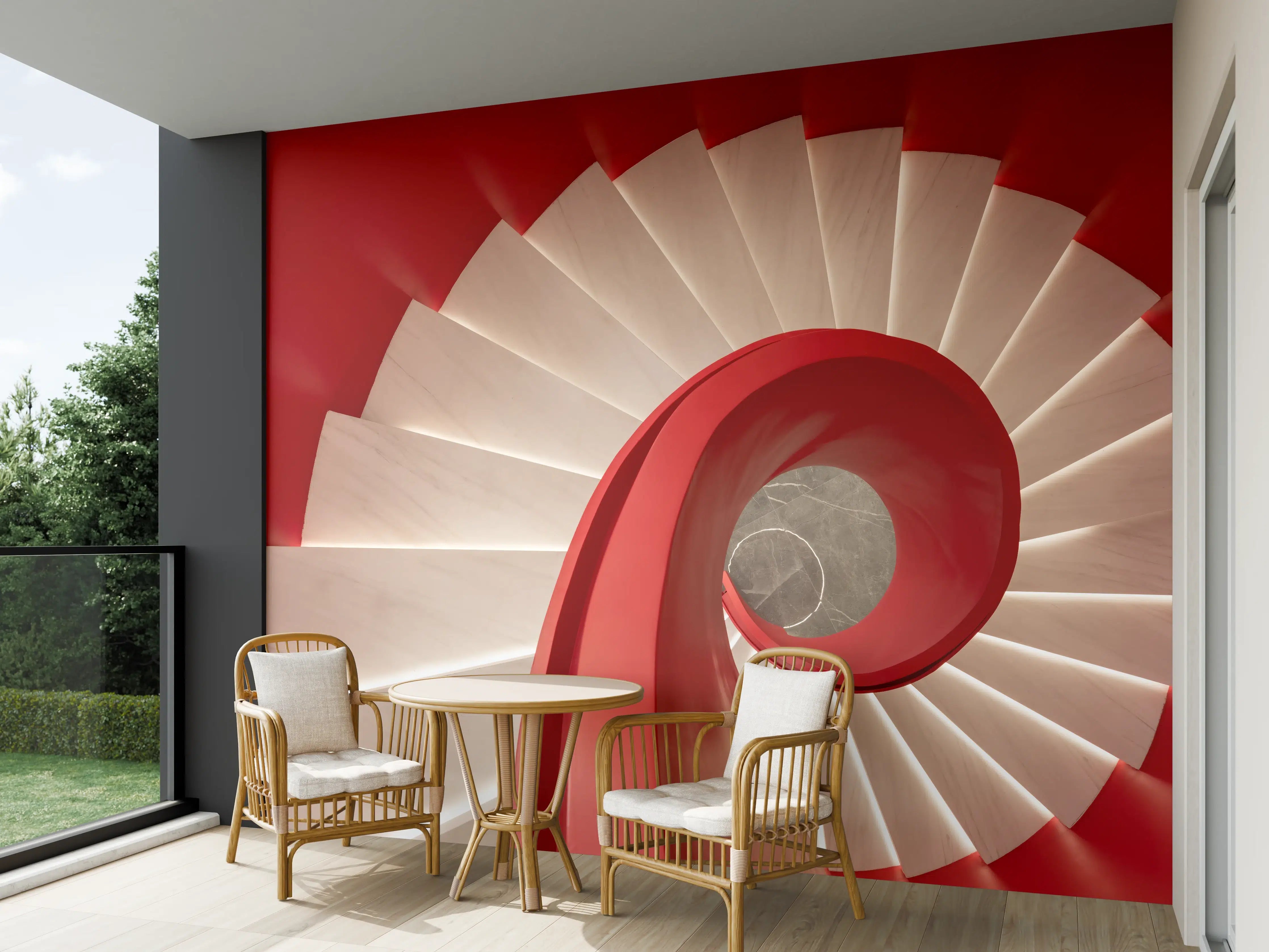 Wandverkleidung außen - Spirale Treppe - Rötlich