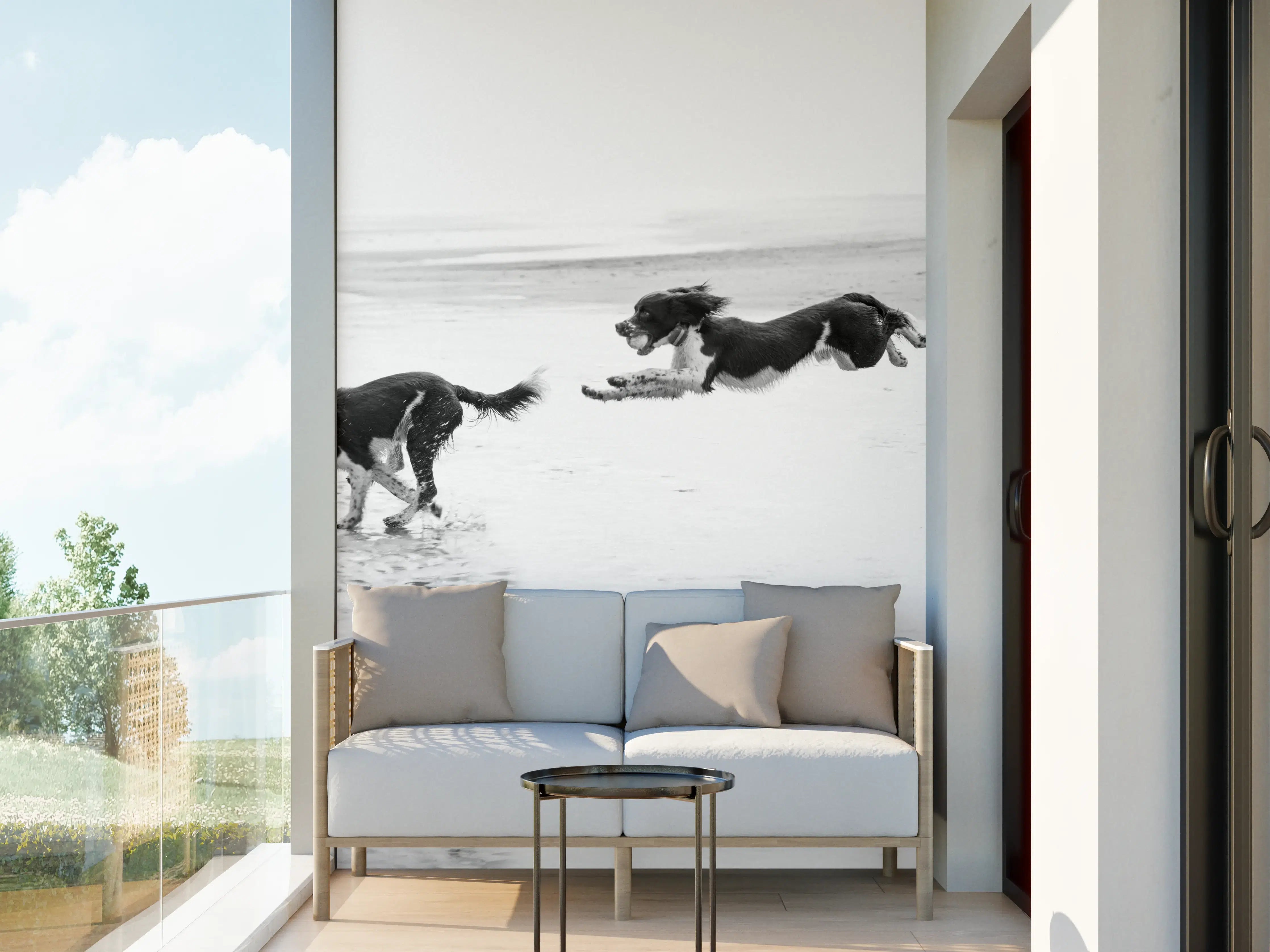 Wandverkleidung außen - Springer Spaniel beim springen