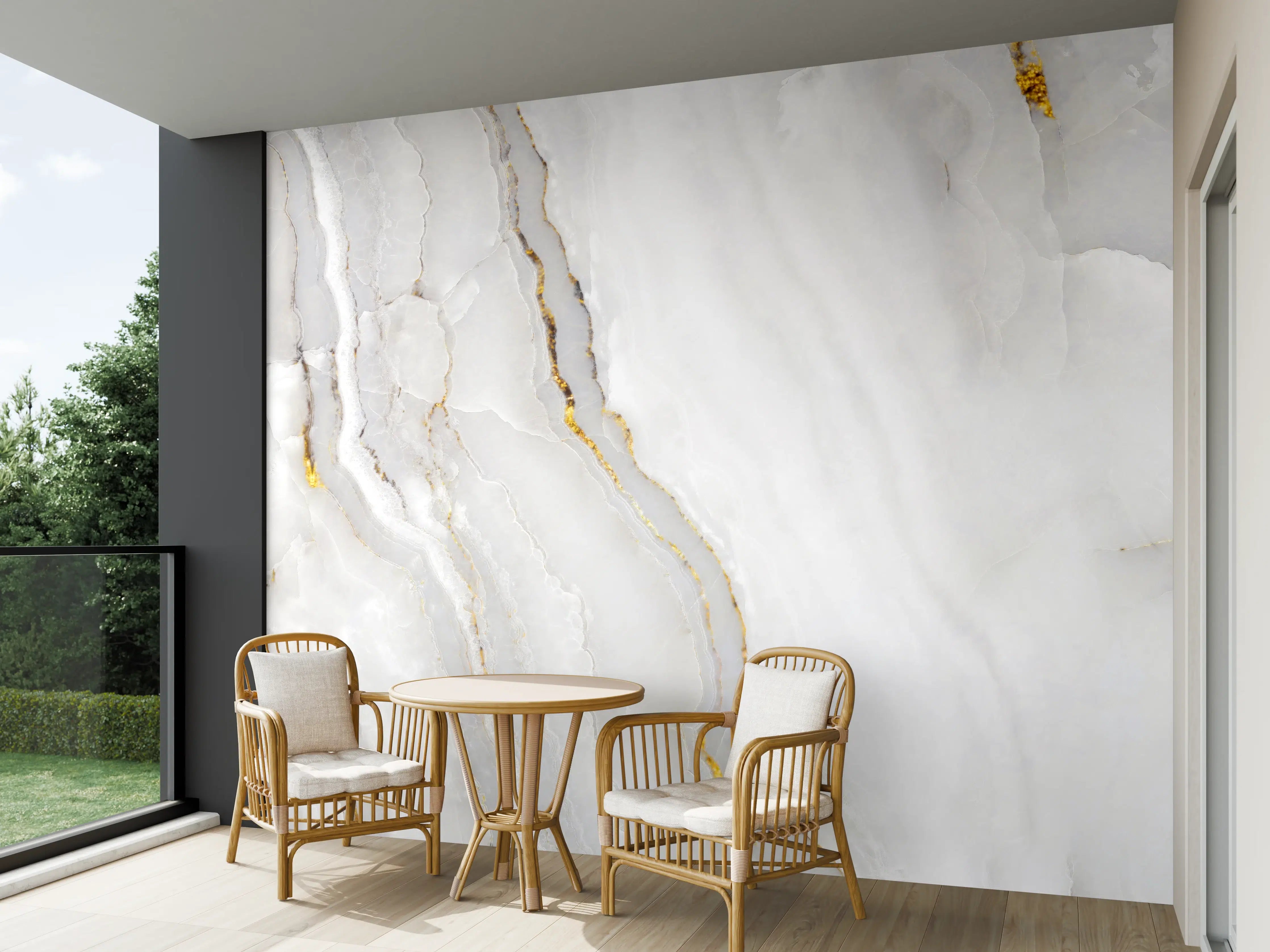 Wandverkleidung außen - Statuario Marmor mit goldenen Akzenten