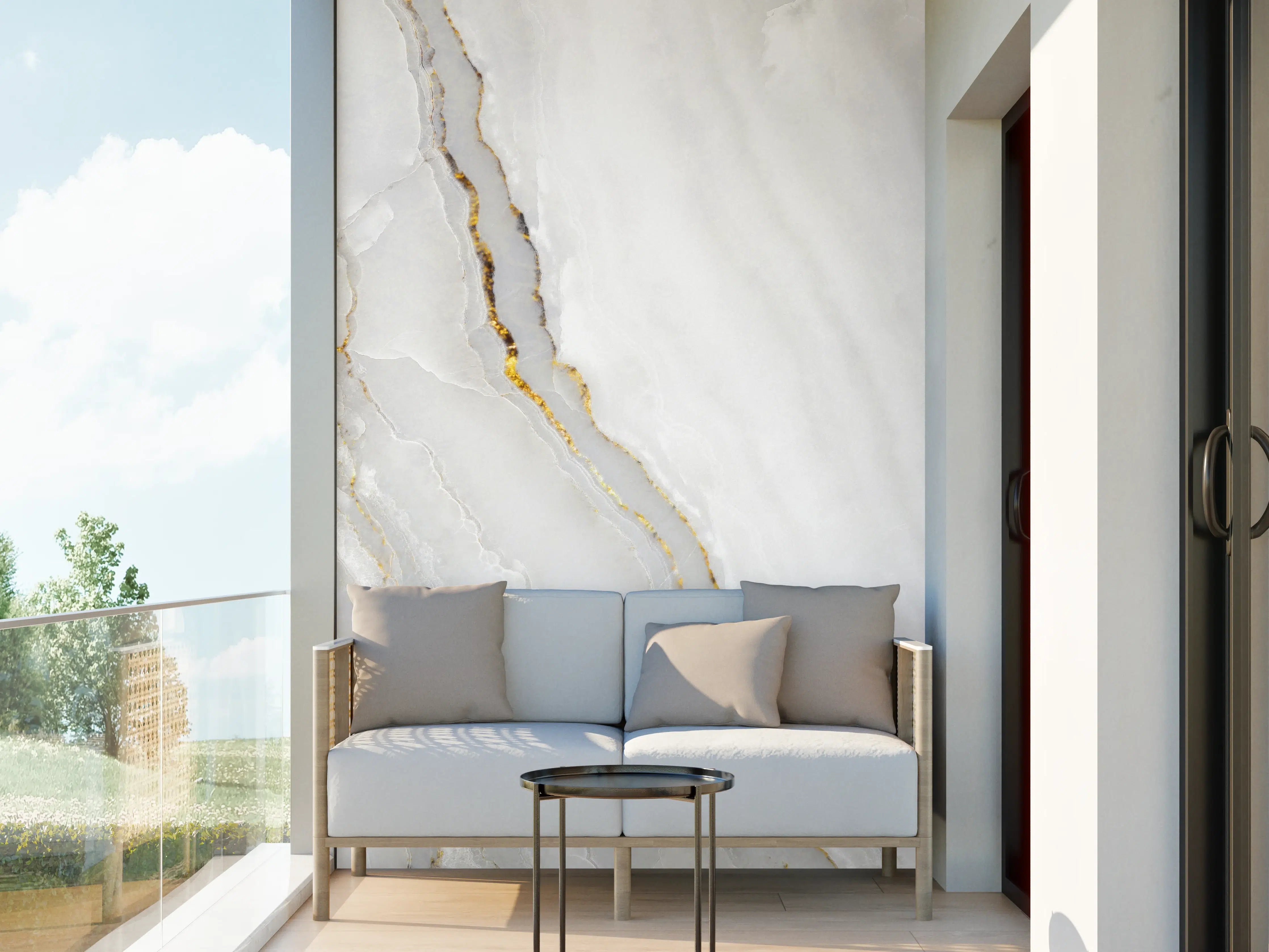 Wandverkleidung außen - Statuario Marmor mit goldenen Akzenten