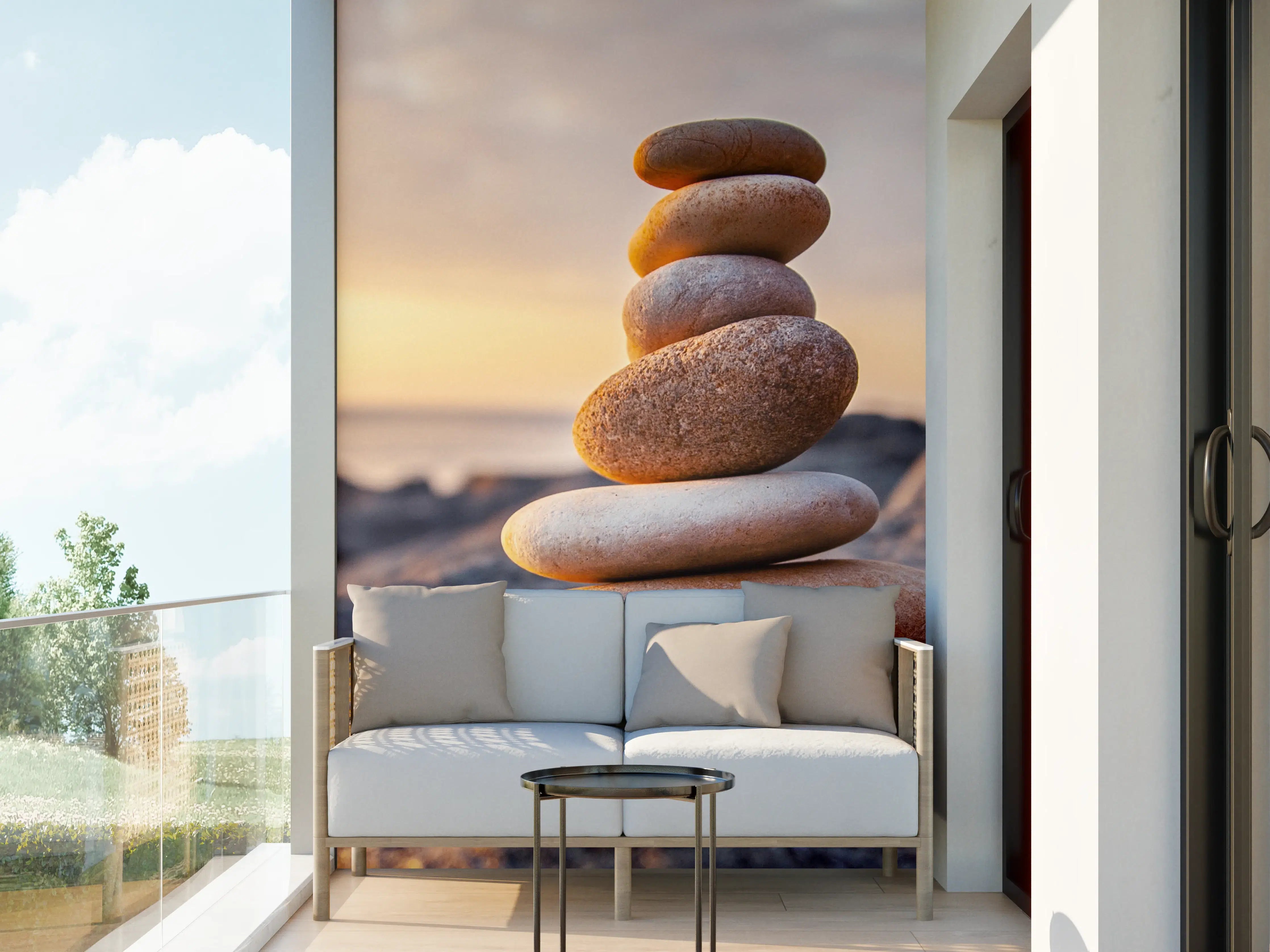 Wandverkleidung außen - Steinmotive am Meer bei Sonnenuntergang