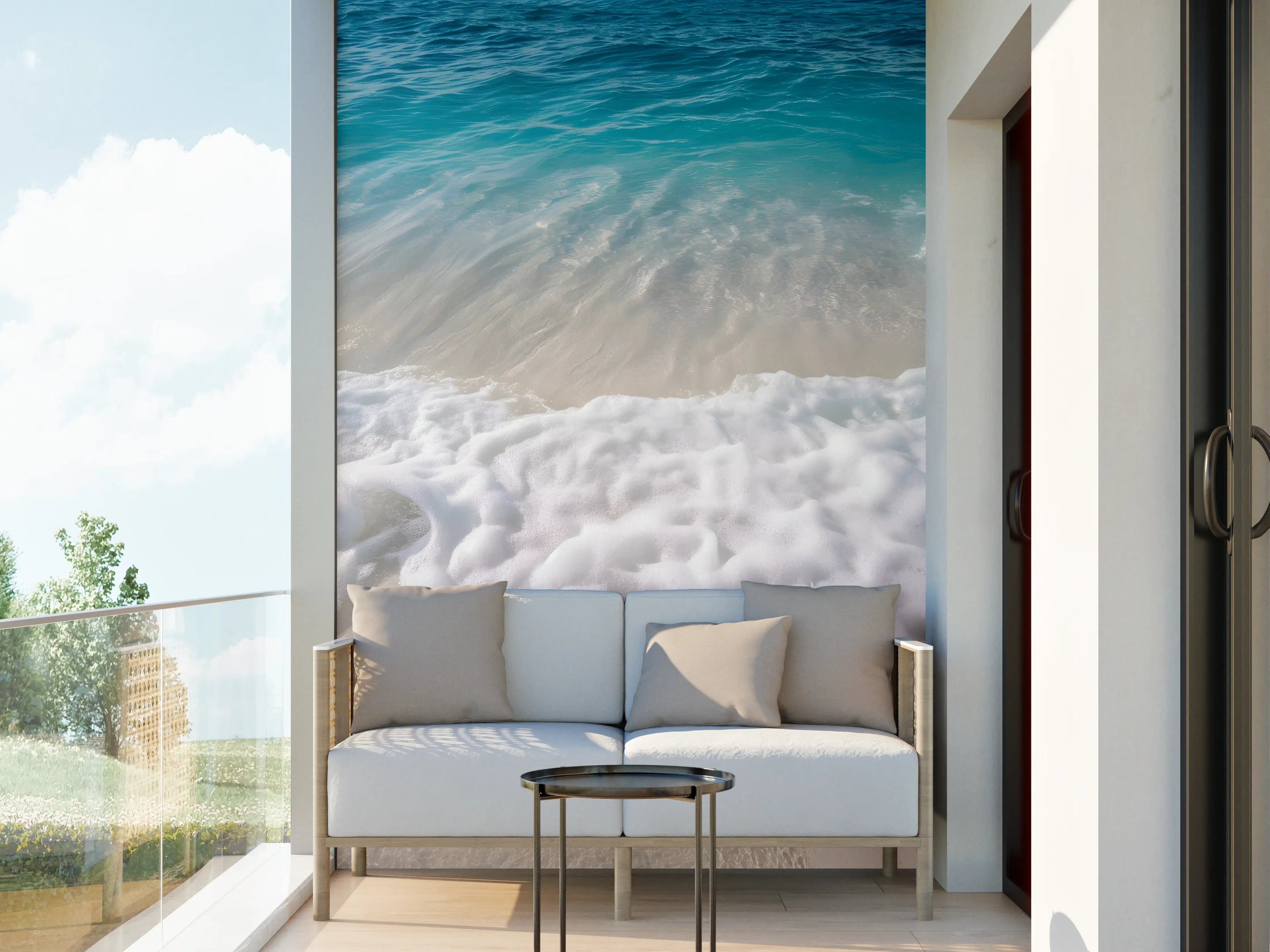 Wandverkleidung außen - Strand mit sanften Wellen und Schaum