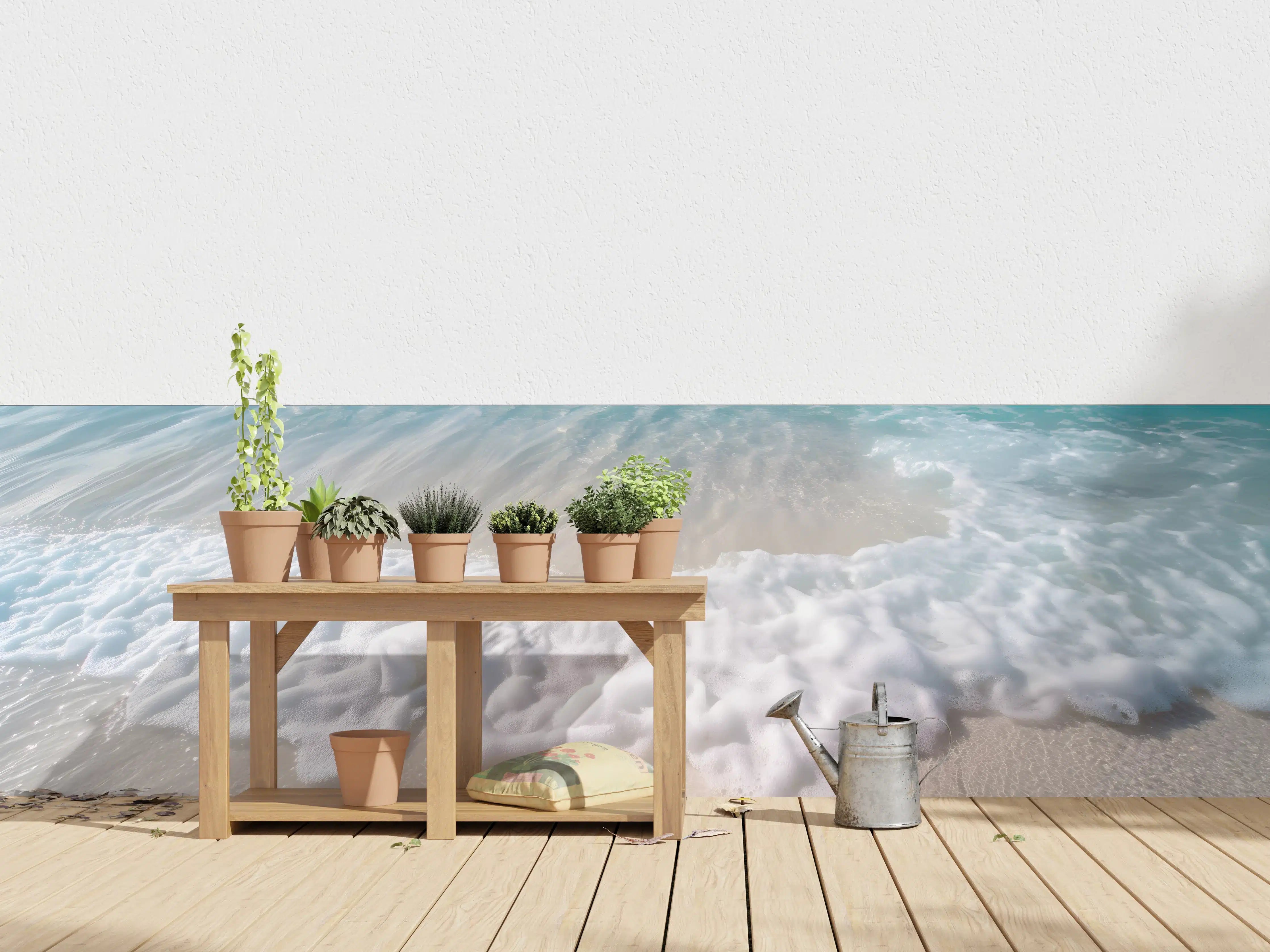 Wandverkleidung außen - Strand mit sanften Wellen und Schaum
