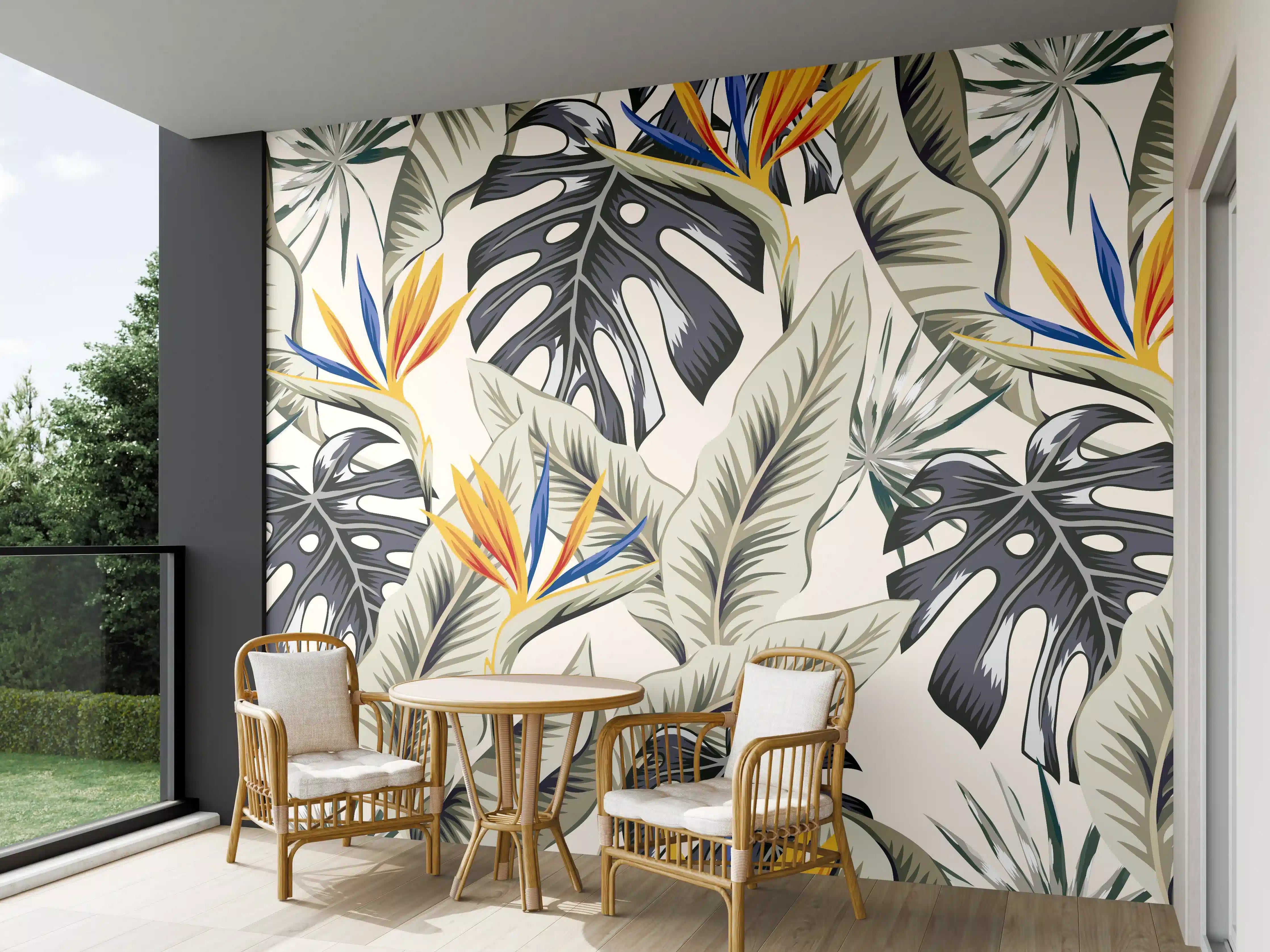 Wandverkleidung außen - Strelitzia Tropenblätter Beige-Orange