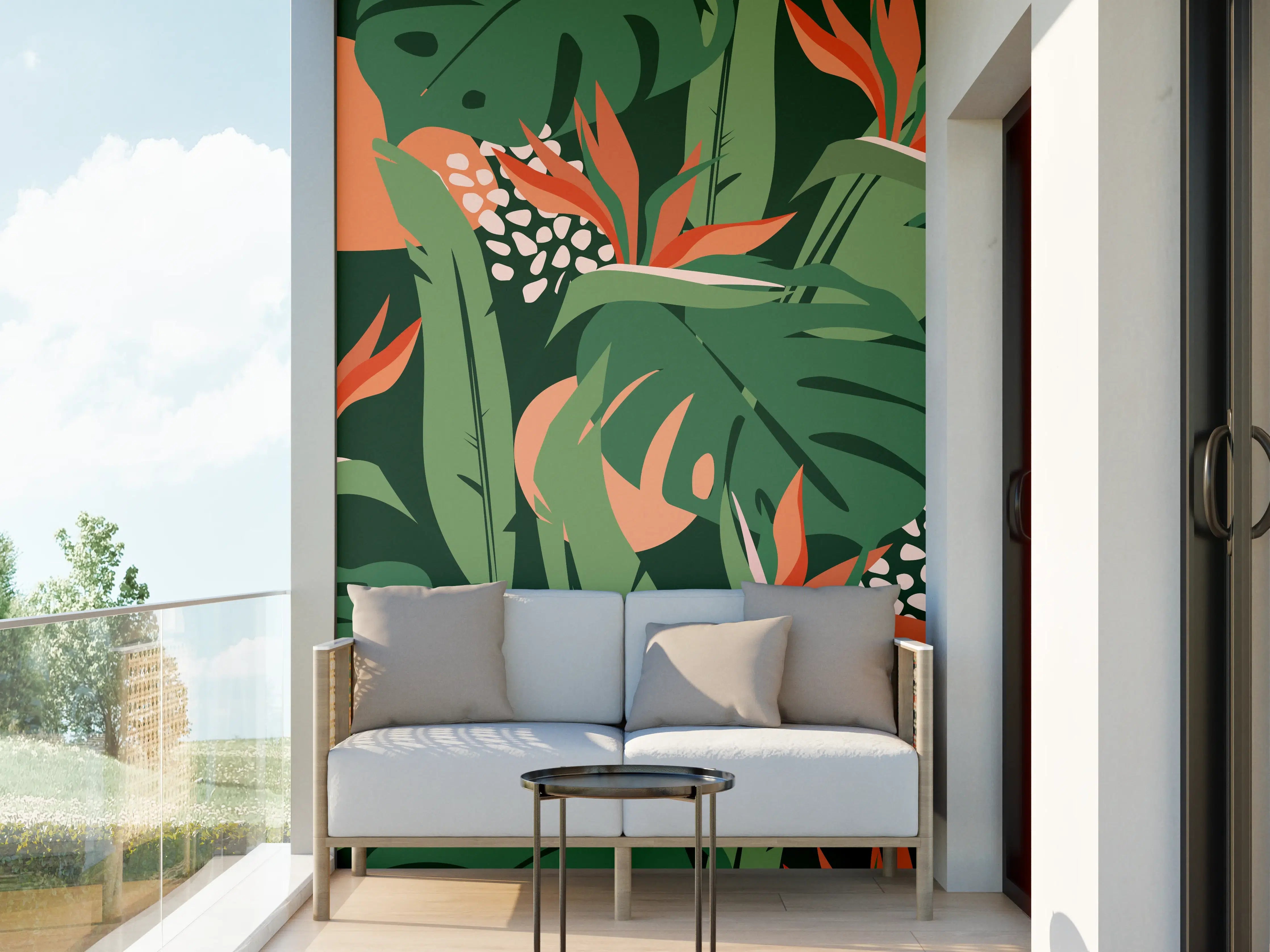 Wandverkleidung außen - Strelitzia Tropenblatt Grün-Orange