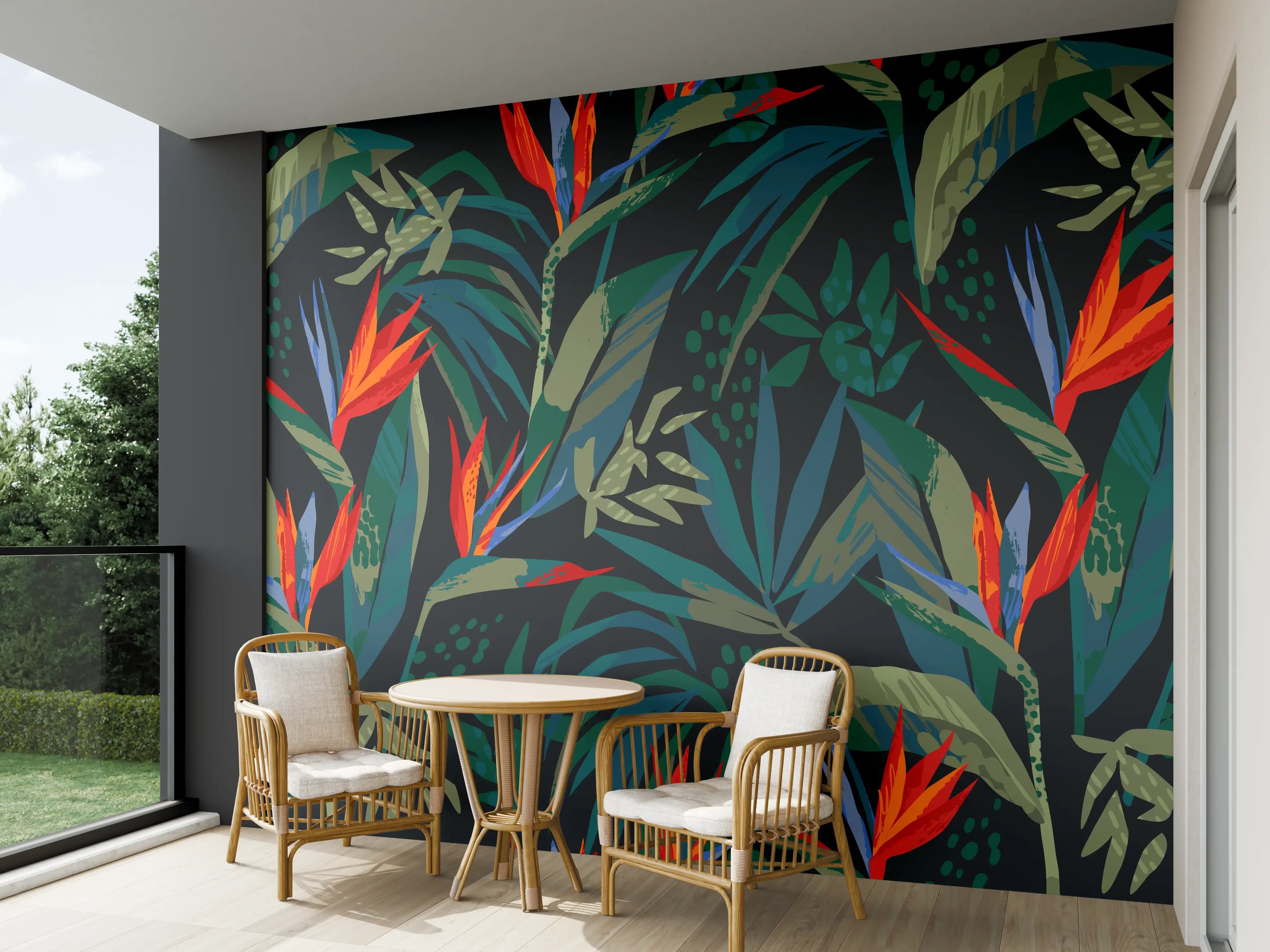 Wandverkleidung außen - Strelitzia Tropenwald-Motiv