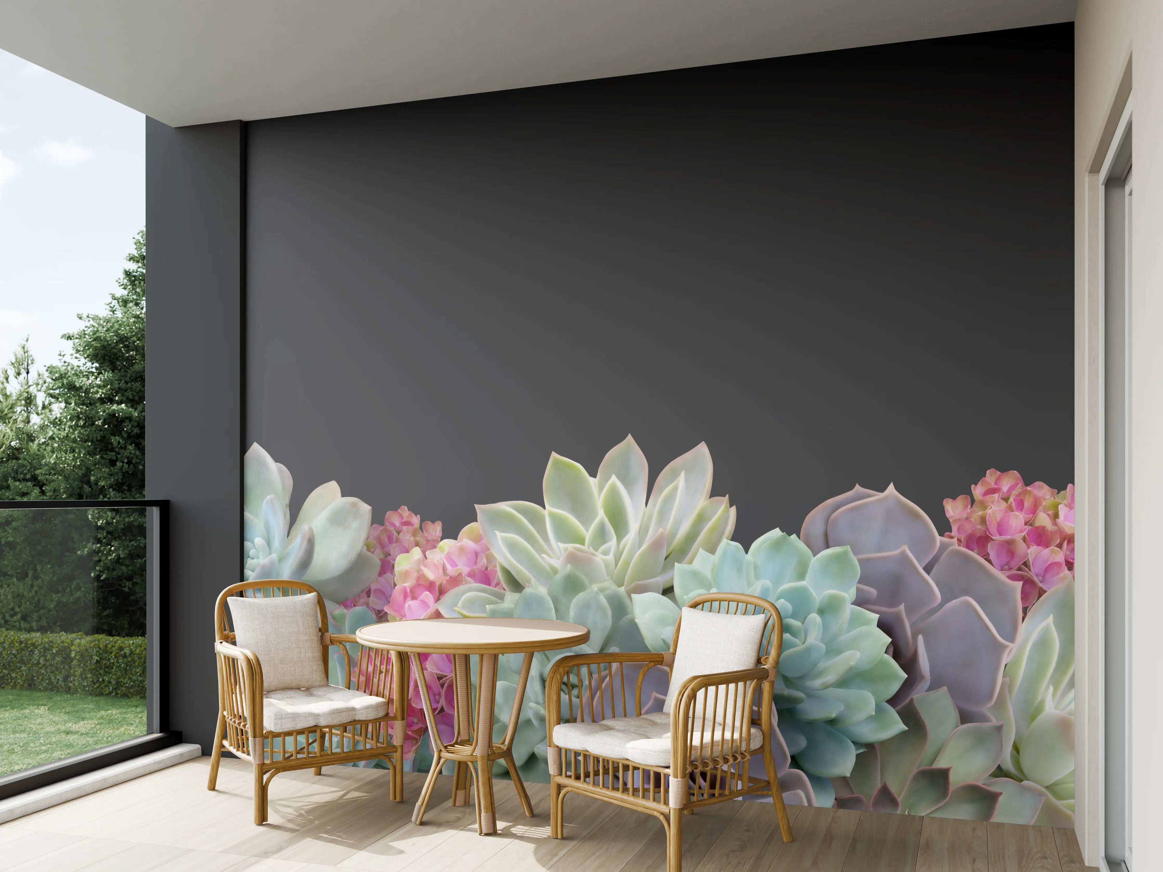 Wandverkleidung außen - Sukkulente Blumen - Bunt