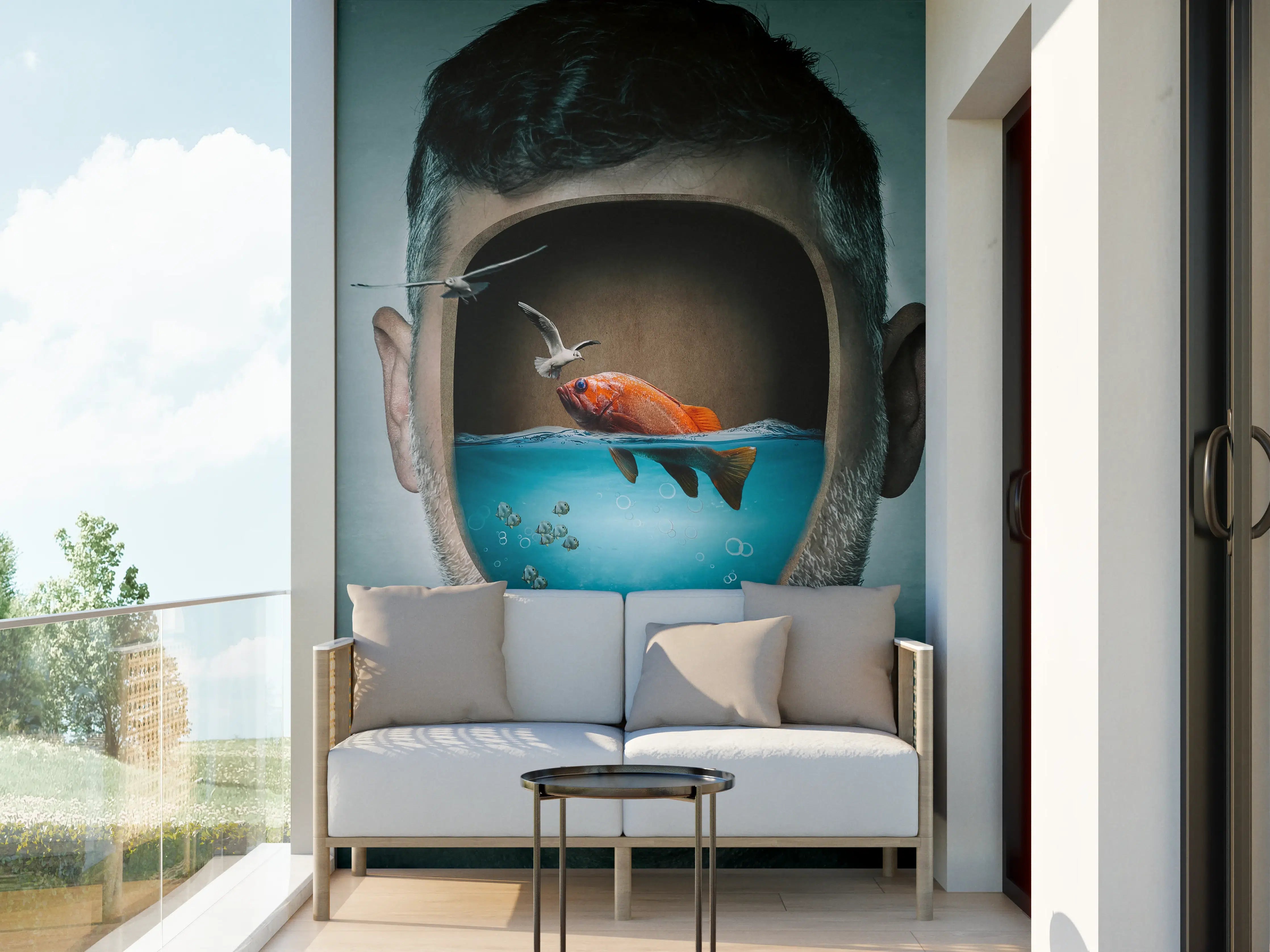Wandverkleidung außen - Surreales Wasser-Gesicht Porträt